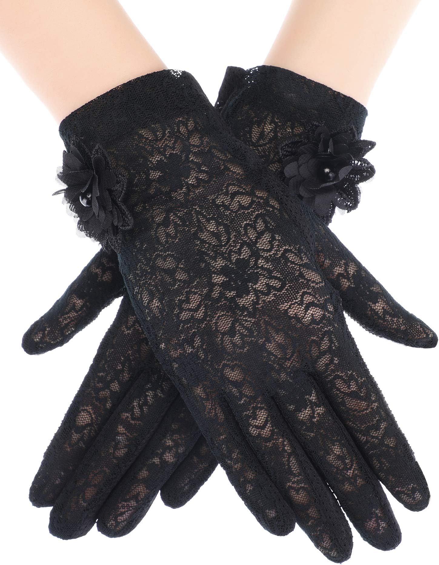 Lace Gloves Women Short Fingerless Floral Gloves for Tea Party Wedding Halloween