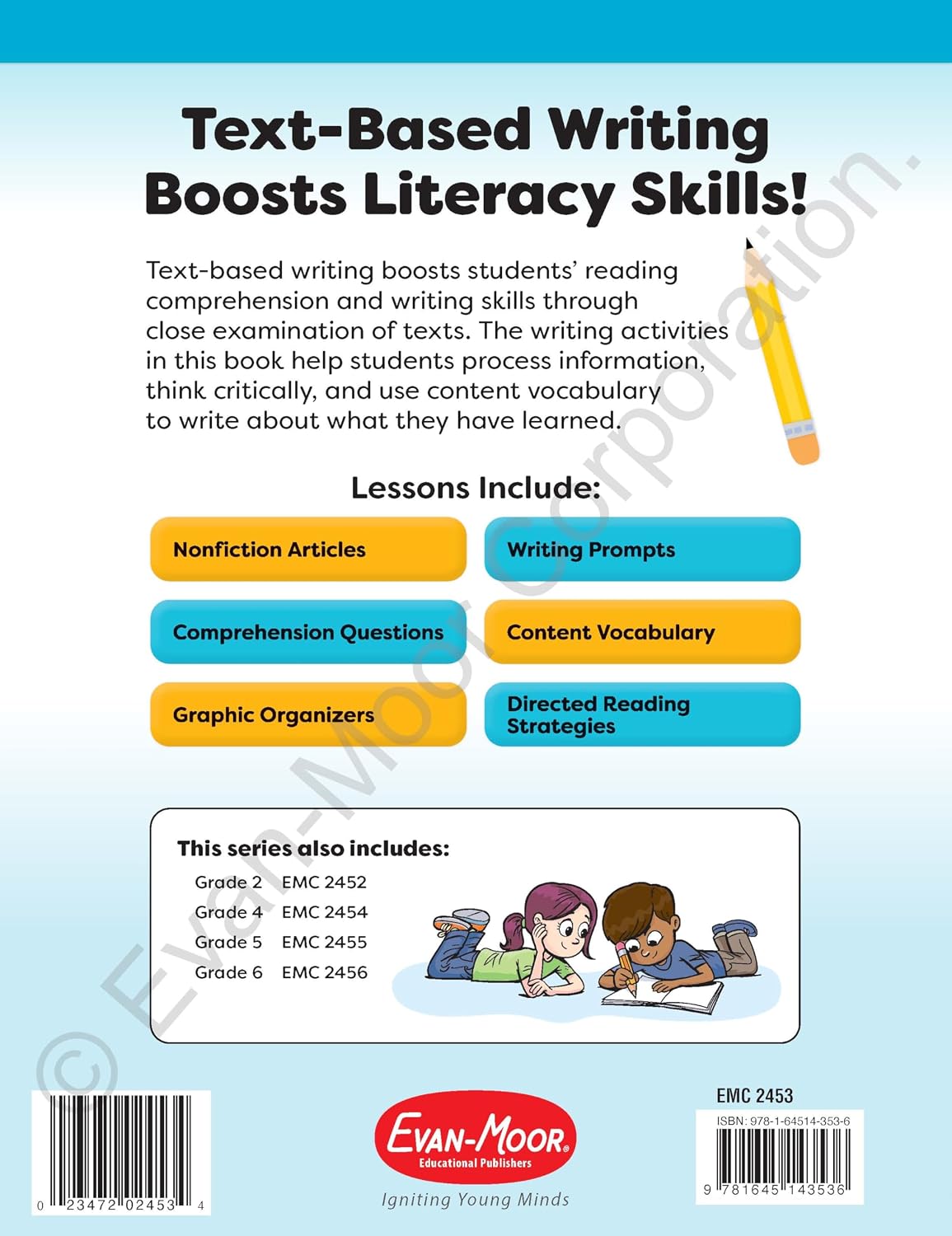 Evan-Moor's Text-Based Writing, Grade 3 – Homeschooling and Classroom Resource Workbook, Citing Evidence, Prompts, Leveled Texts, Informative, Compare and Contrast, Opinion, Sequence, Biography