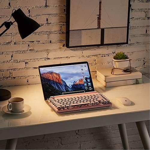 Miniatura 7 de Acogedor Teclado de máquina de escribir retro, teclado vintage con interruptores azules, teclado mecánico para juegos multidispositivo, para