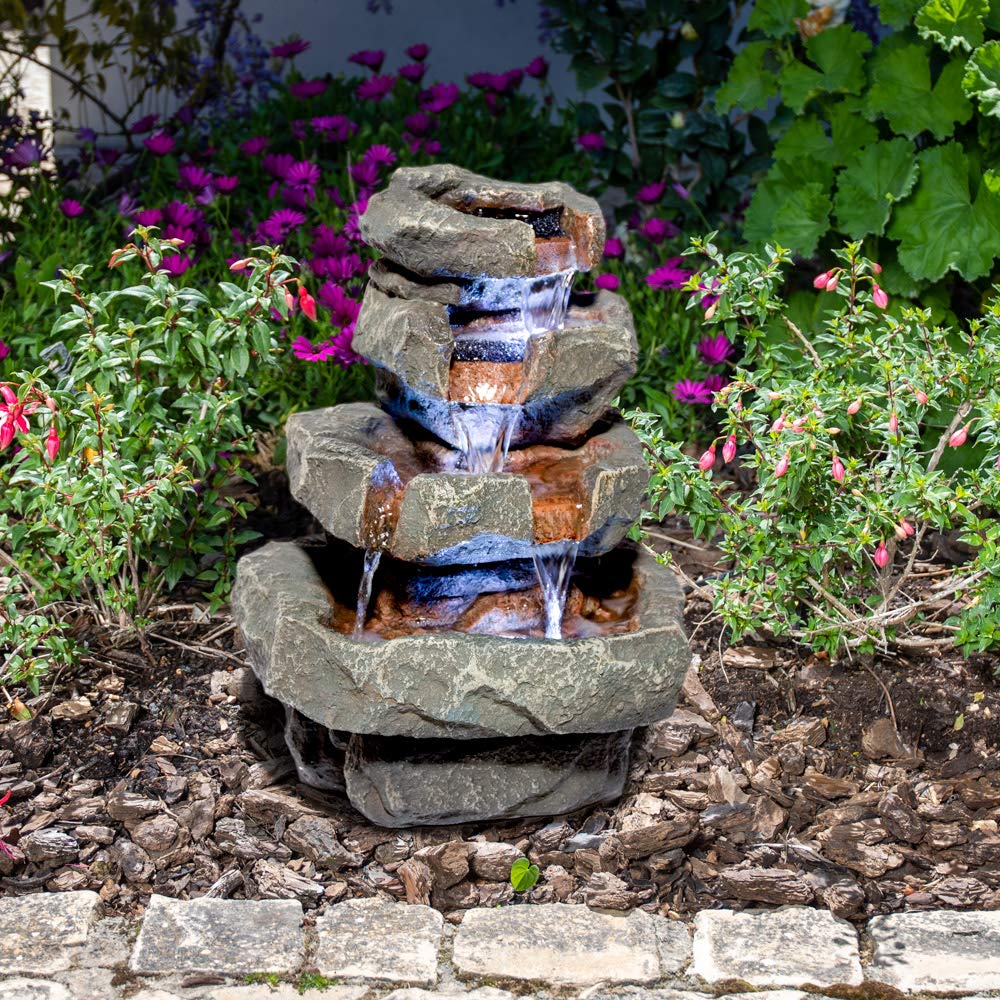 Primrose 35cm 4 Tier Cascading Rock Water Feature with LED Lights