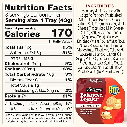 Miniatura 6 de Sargento Balanced Breaks Cheese & Crackers, Pepper Jack & Colby-Jack Natural Cheeses y RITZ Mini Original Crackers Snack Kit, paquete de 3