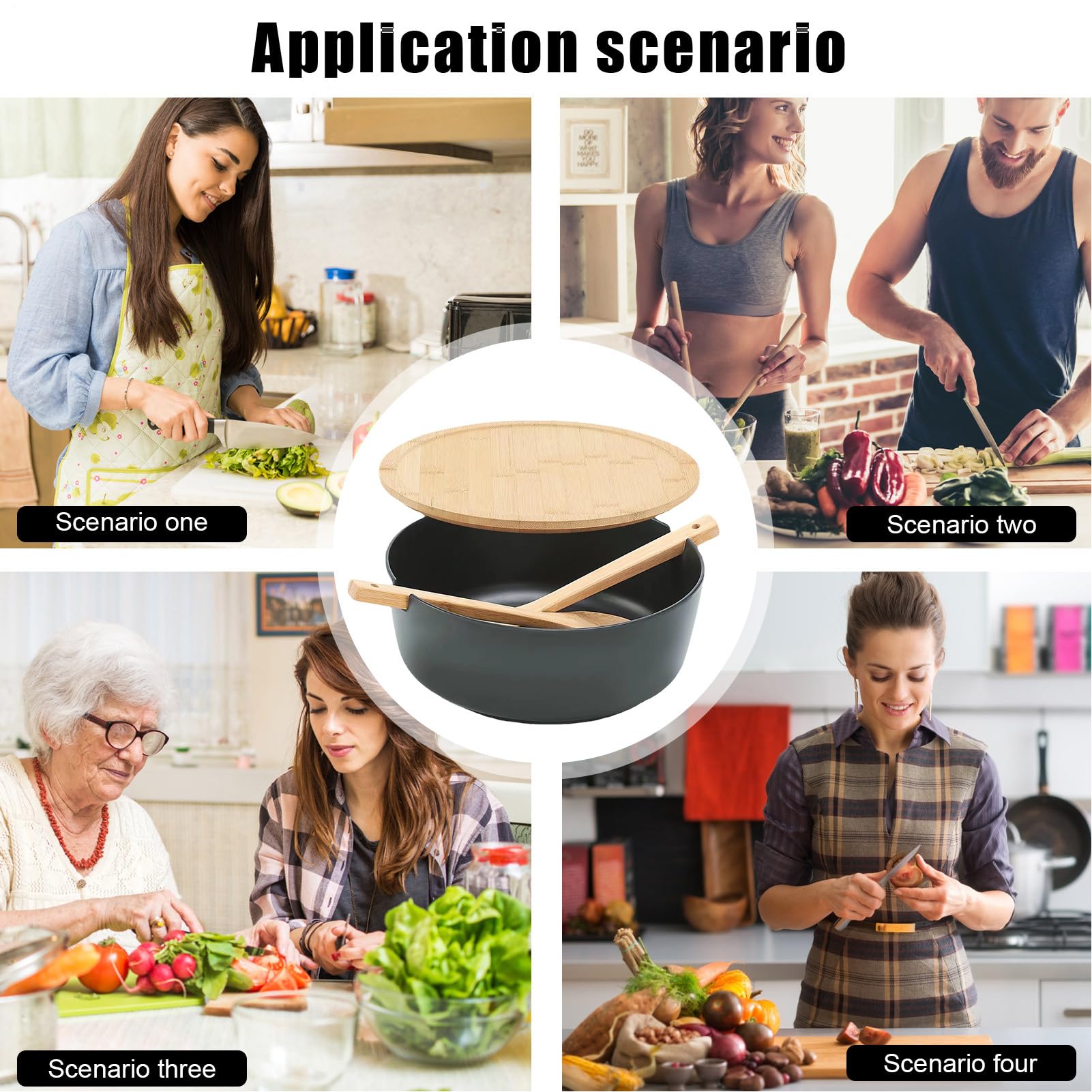 Ensaladera Grande Ensaladeras De Madera Vajilla Cuchara Tenedor | Bol Grande Para Servir Ensalada Contenedores Alimentos Snacks Pasta Cereales Fideos Preparación Comidas Almuerzo Cena