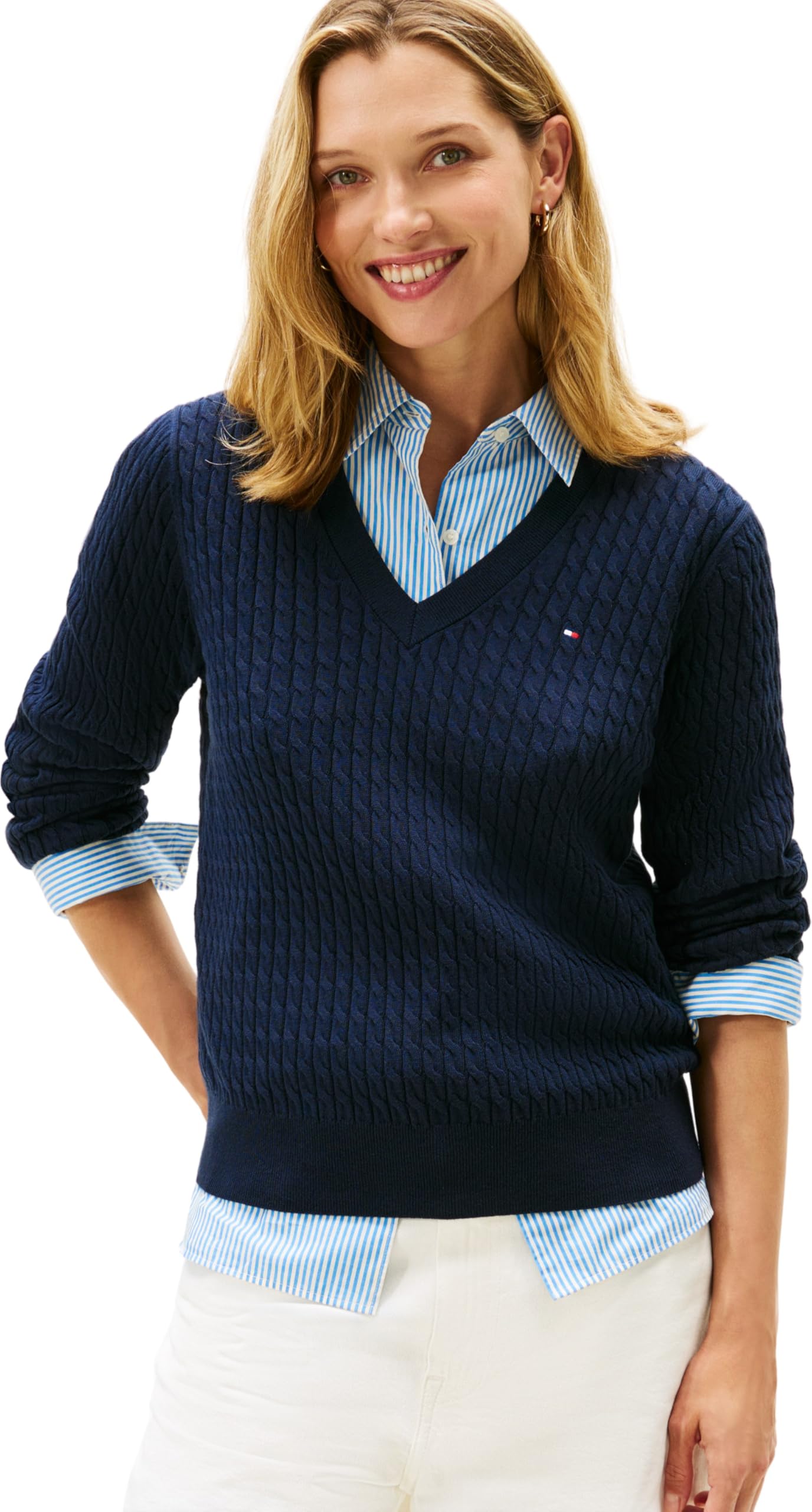 Tommy Hilfiger Damen Co Cable Fine Gg V-nk Ls SWT Ww0ww44987 Pullover (1er Pack)