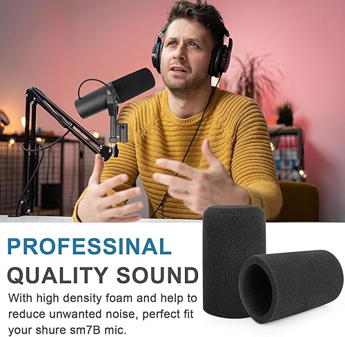 Miniatura 3 de ChromLives - Parabrisas para SM7B, paquete de 2 fundas de espuma con filtro pop para micrófono, compatible con Shure SM7B, funda de repuesto para