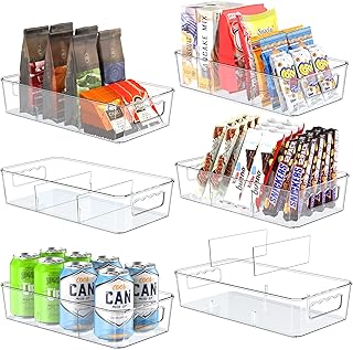 Sponsored Ad - 6 Pack Food Storage Organizer Bins, Clear Pantry Organization and Storage Bins with Removable Dividers, Pla...