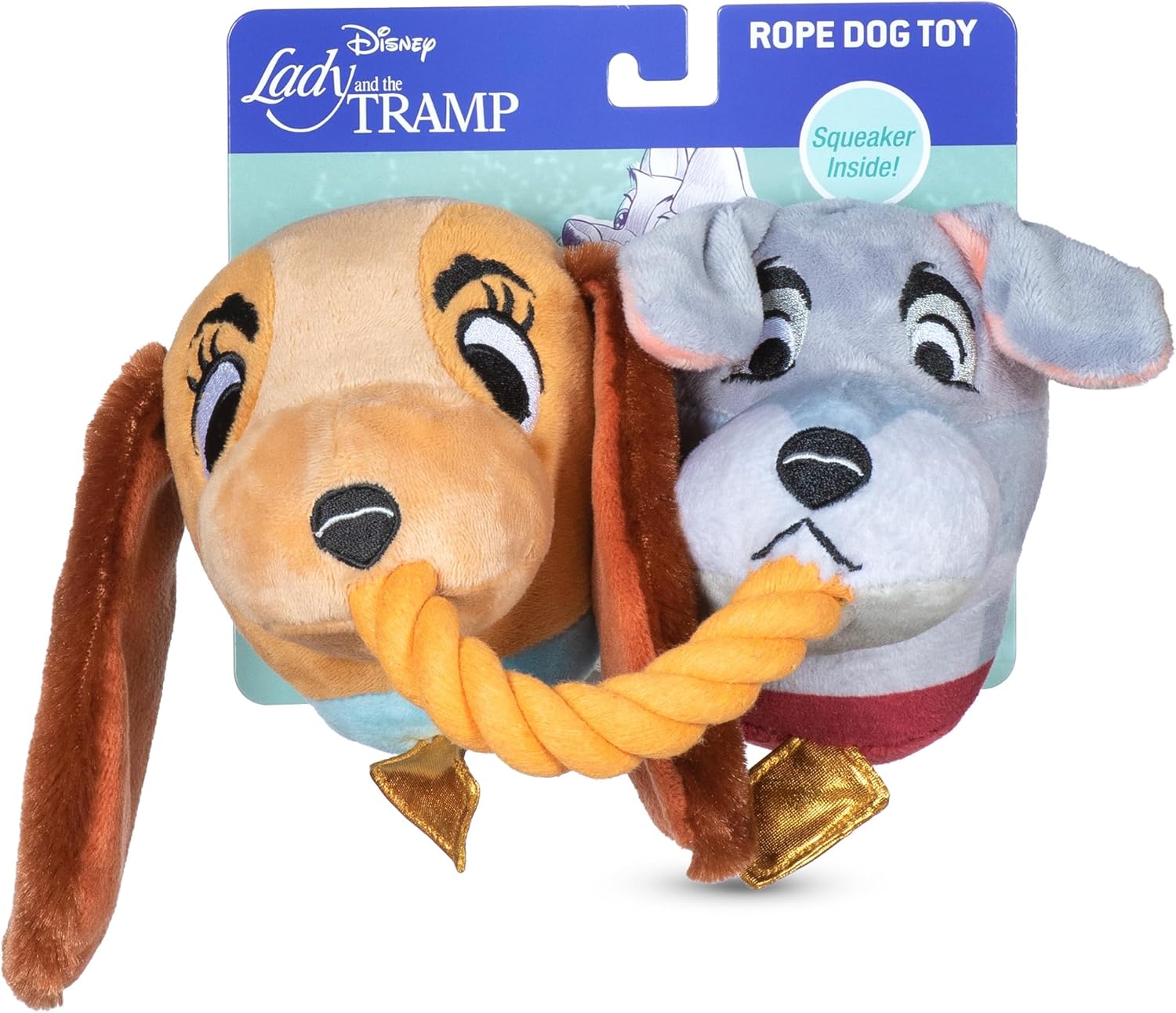 Disney for Pets Lady and The Tramp Rope Pet Toy 14in | Disney Dog Toys | Rope Tug Toy for Dogs Inspired by Lady and The Tramp with Crinkle and Squeaker