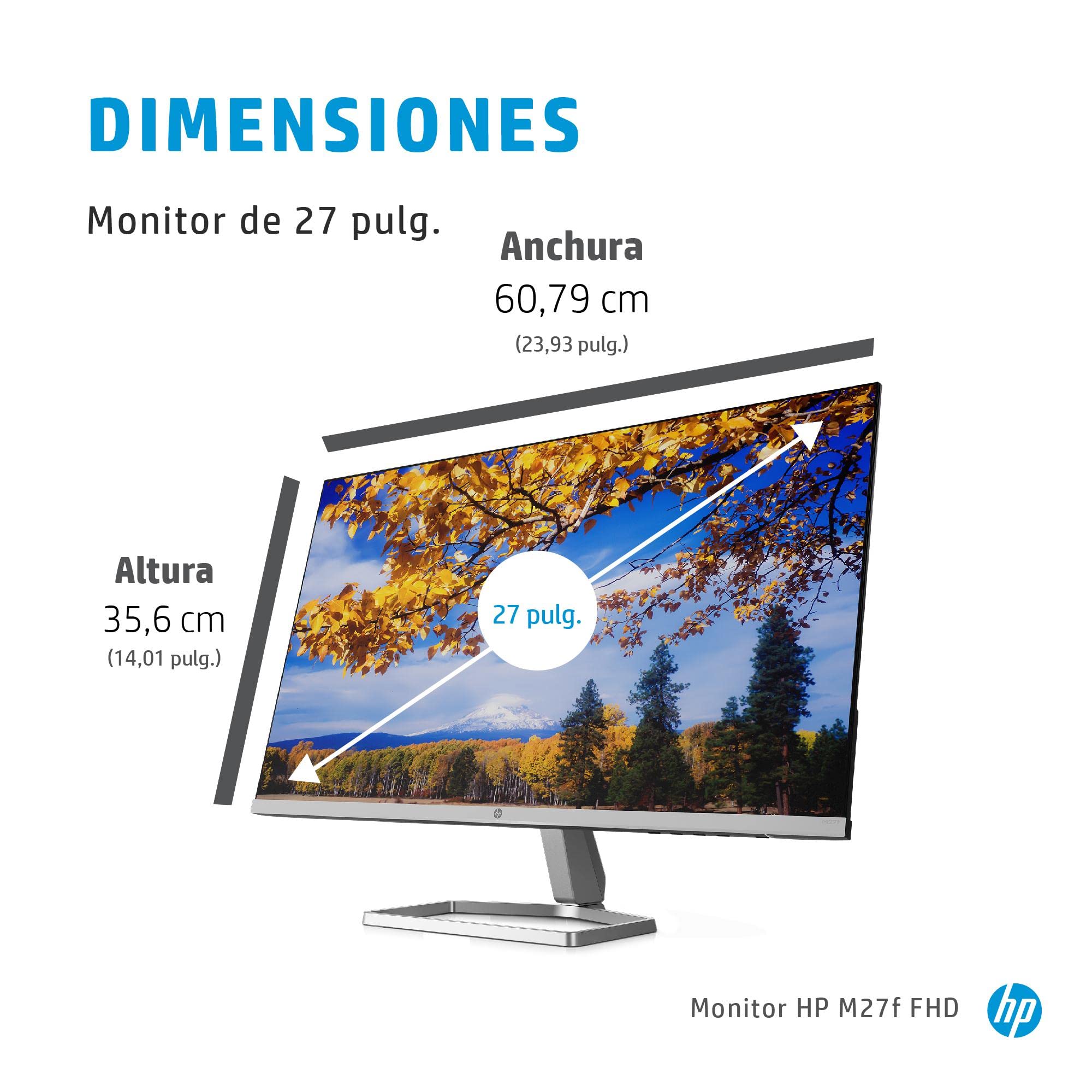 HP M27f Monitor (Pantalla de 27 Pulgadas, Full HD IPS, 75 Hz, AMD FreeSync, VGA, 2 x HDMI 1.4, Tiempo de Respuesta de 5 ms, Low-Blue-Light) Plateado
