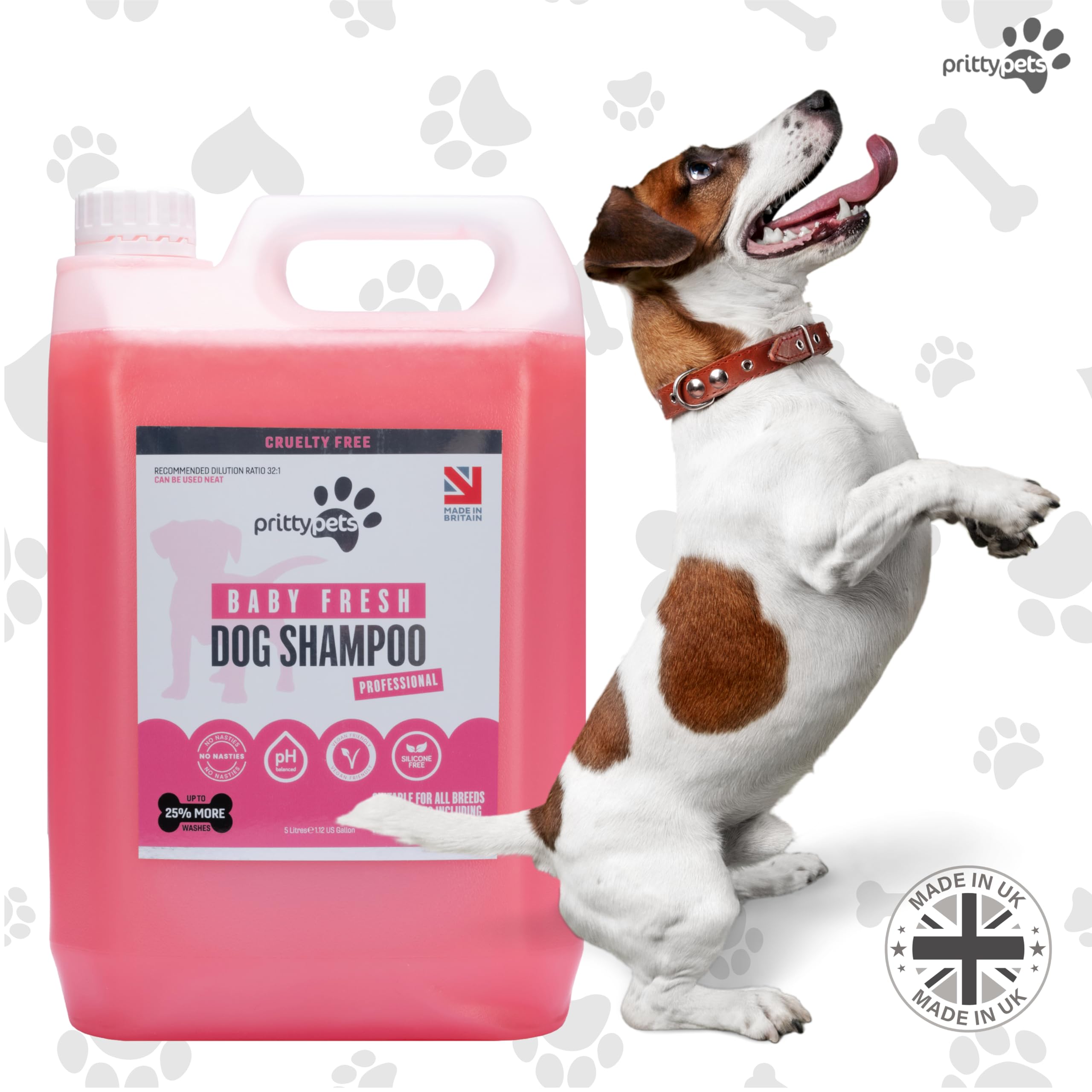 Babypuder-Shampoo für Hunde, 5 l, babyfrisches Hundeshampoo für stinkende Hunde, professionell, pH-ausgewogen, vegan und Welpenfreundlich, hergestellt in Großbritannien (5 Liter)