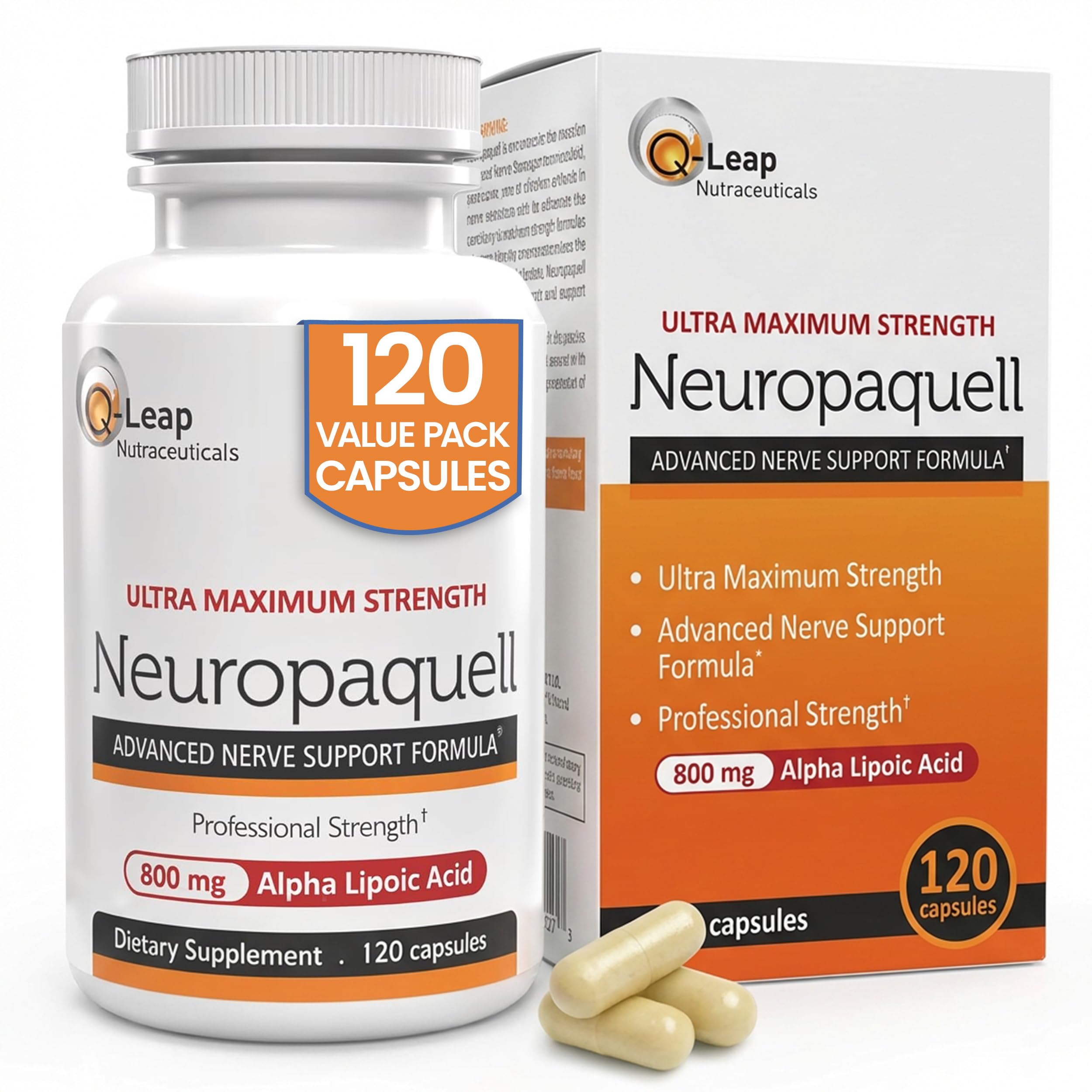 Platinum Health Alpha Lipoic Acid for Neuropathy Nerve Pain Support, Supplement, B Vitamins, L Arginine, All Natural Maximum Strength Neuropaquell for Discomfort in Feet, Hand, Toes,120 Capsules,800mg