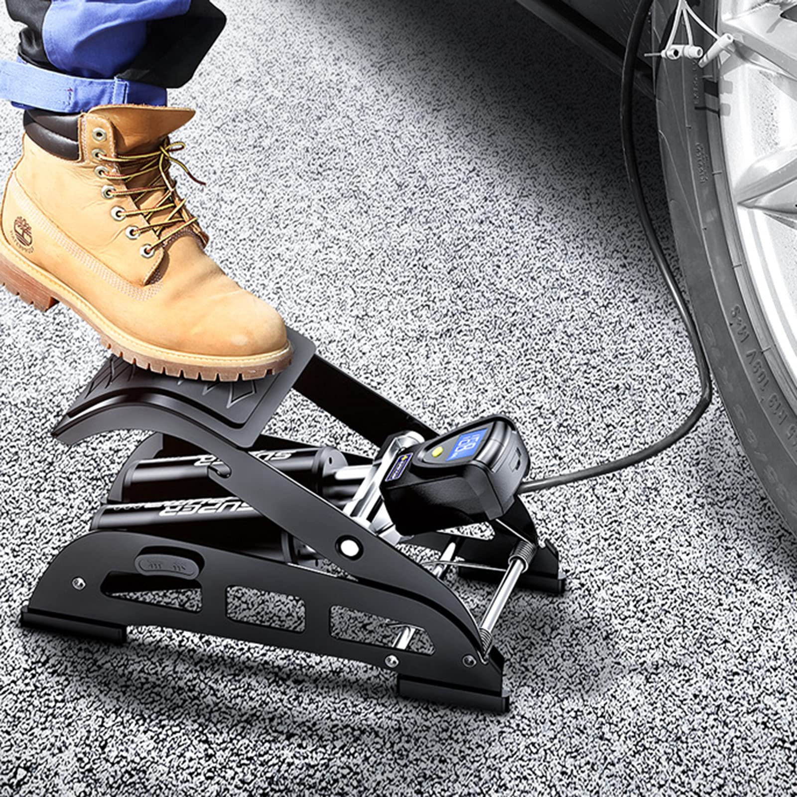 TIM-LI Pompe À Pied De Vélo 160 PSI, Pompe De Gonflage De Pompe À Air Portable avec Manomètre pour Vélo, Moto, Voiture, Balle,Noir