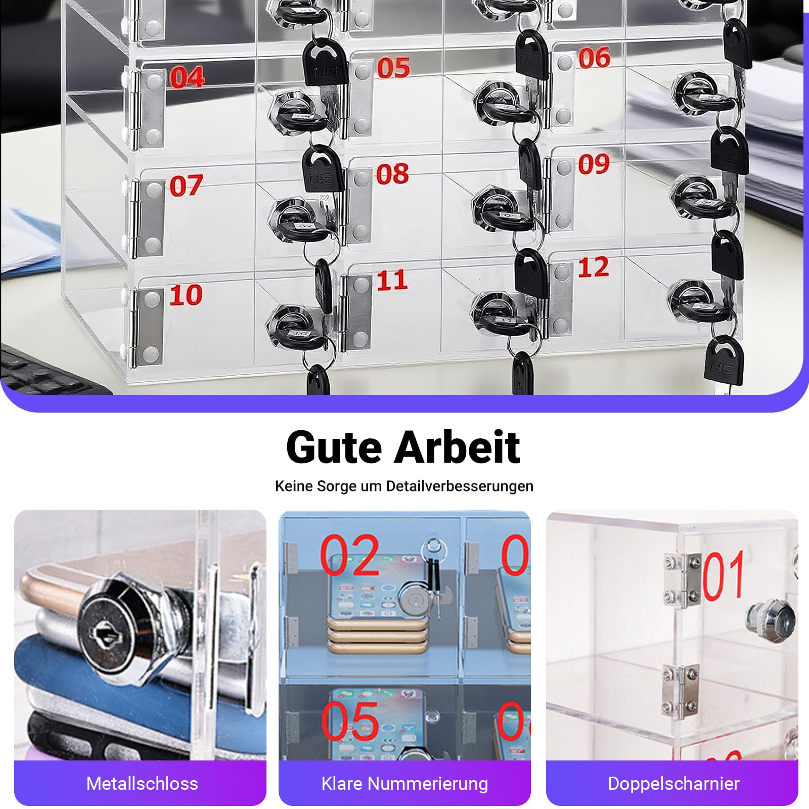 Acryl Handy Aufbewahrungsbox, 60 Fächer, mit Türschlössern und Schlüsseln, Klassenzimmer Handy Aufbewahrungsschrank