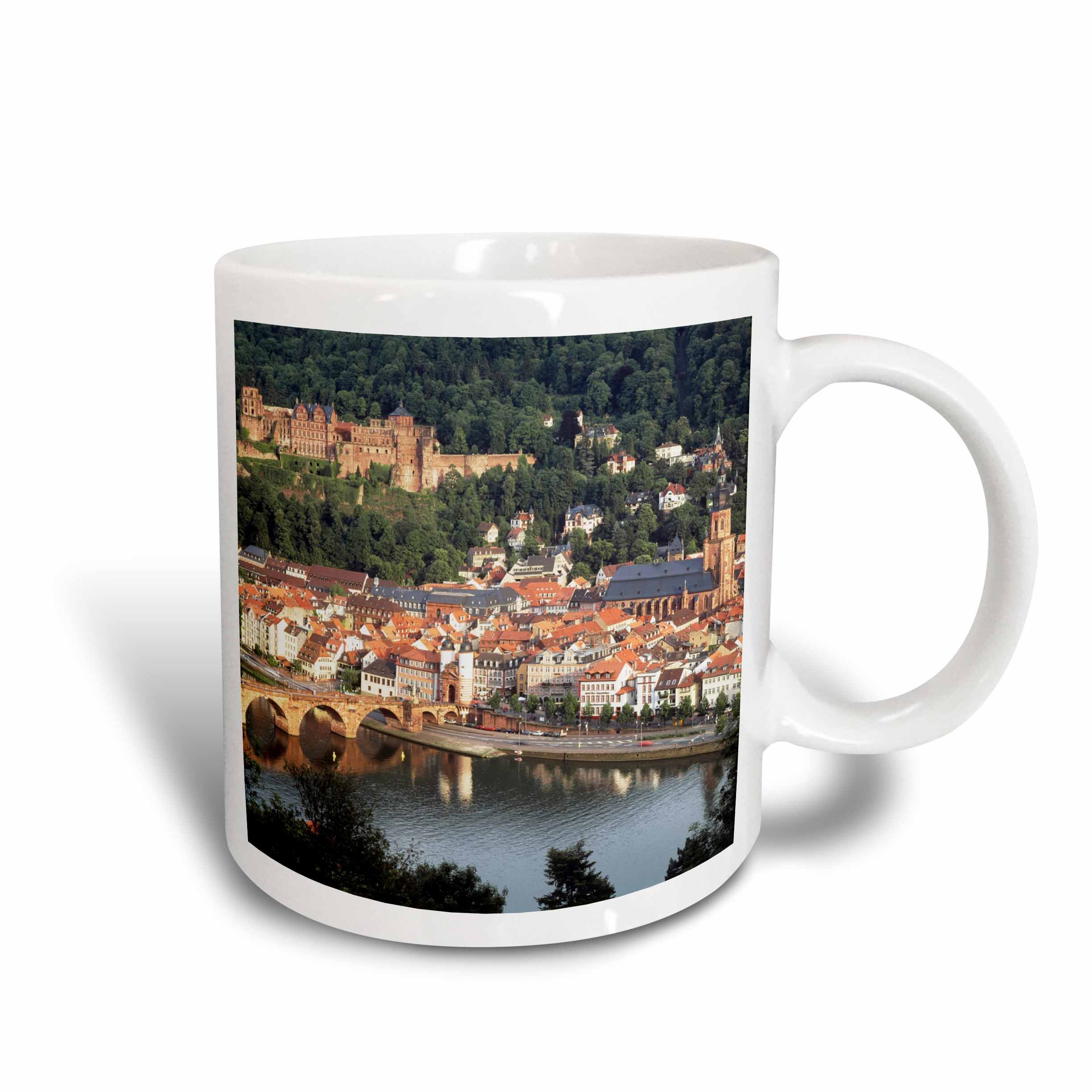 3dRoseGermany Baden-Wurttemberg Heidelberg Town Castle and Neckar River Ceramic Mug, 11 oz, White