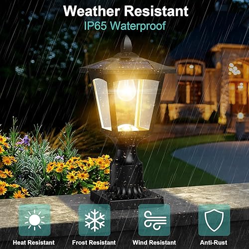 Miniatura 4 de Luces solares de poste de 3000 K, lámpara solar de atardecer a amanecer, luz de poste con base de montaje en muelle, luces solares para postes al