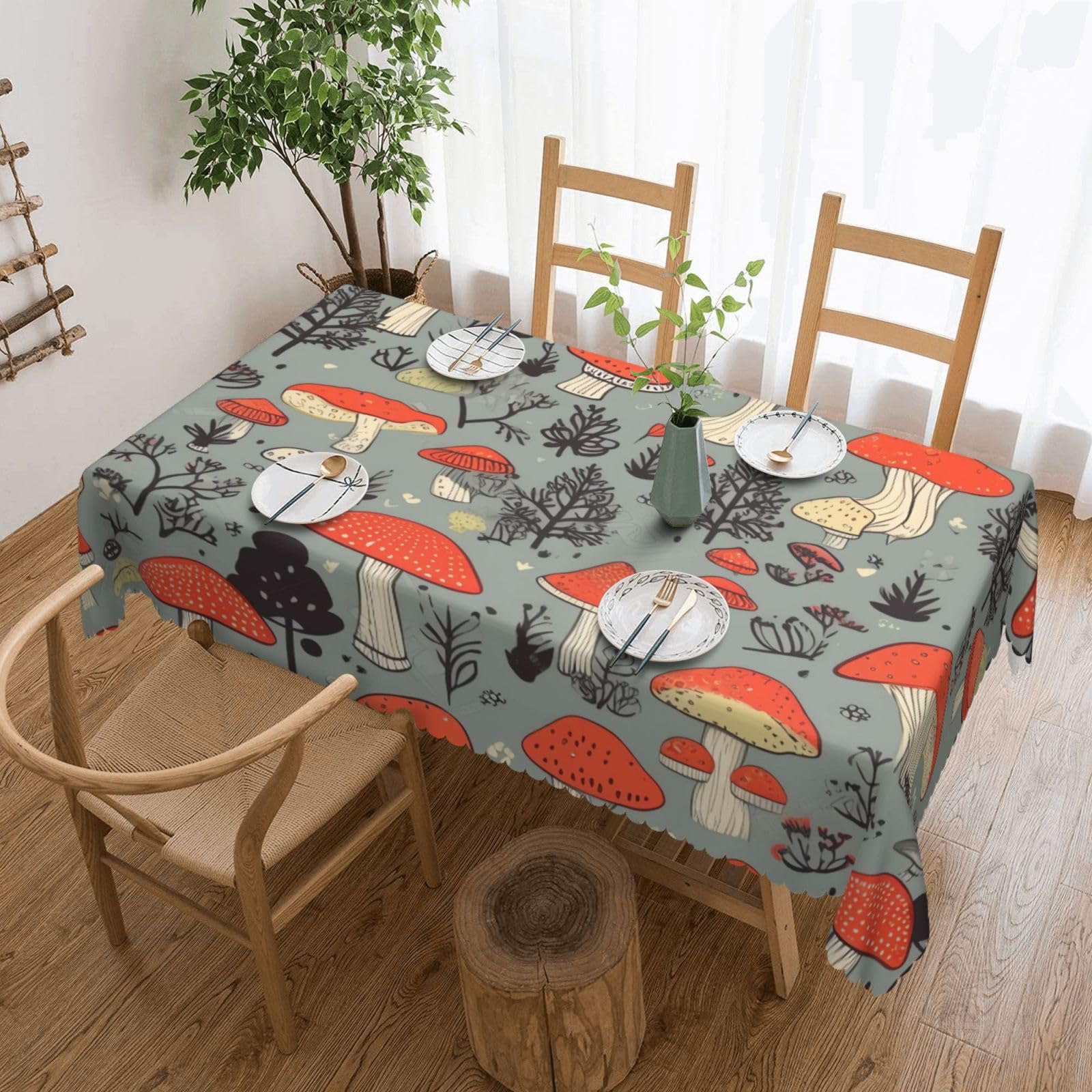 FodPand Mushroom Tablecloths for Rectangle Tables 54 x 72 Inch - Reusable Washable Dining Table Clothes - Stain and Wrinkle Resistant Decorative Fabric Table Cover for Wedding Party