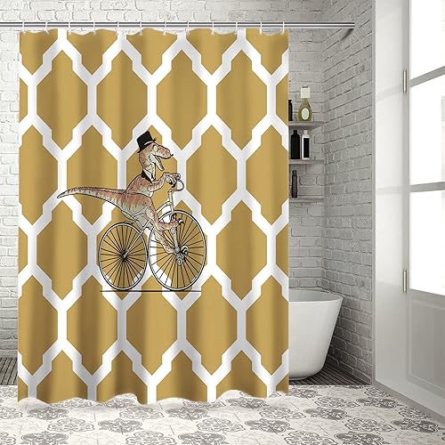 Miniatura 6 de Vandarllin Divertida cortina de ducha con diseño geométrico de dinosaurio para bicicleta, juego de cortinas de ducha para niños con ganchos,