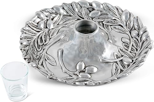 Miniatura 4 de Arthur Court Bandeja de metal de aluminio con diseño de olivo para queso Tidbit con vidrio para palillo de dientes, plato de entretenimiento al aire