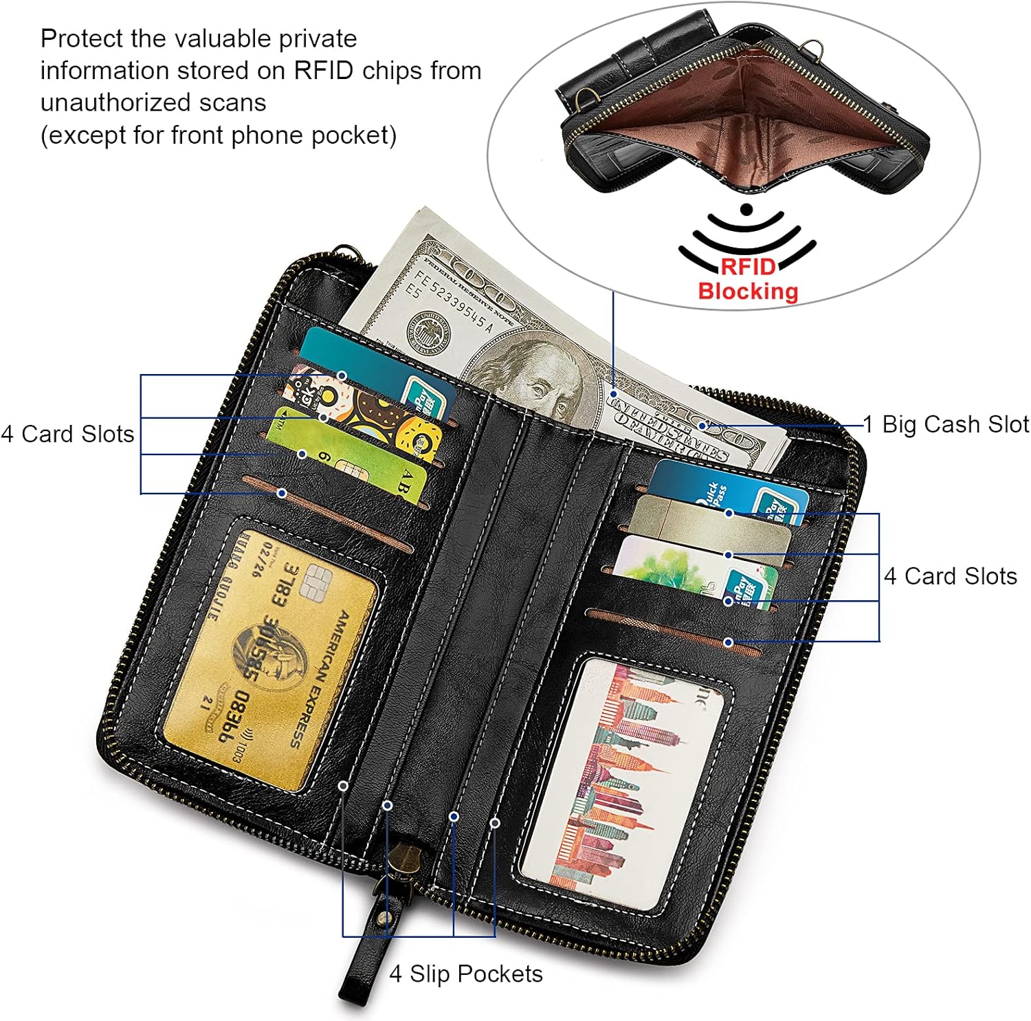 S-ZONE Women RFID Blocking Crossbody Cell Phone Purse Small Faux Leather Wallet Purse - Image 5