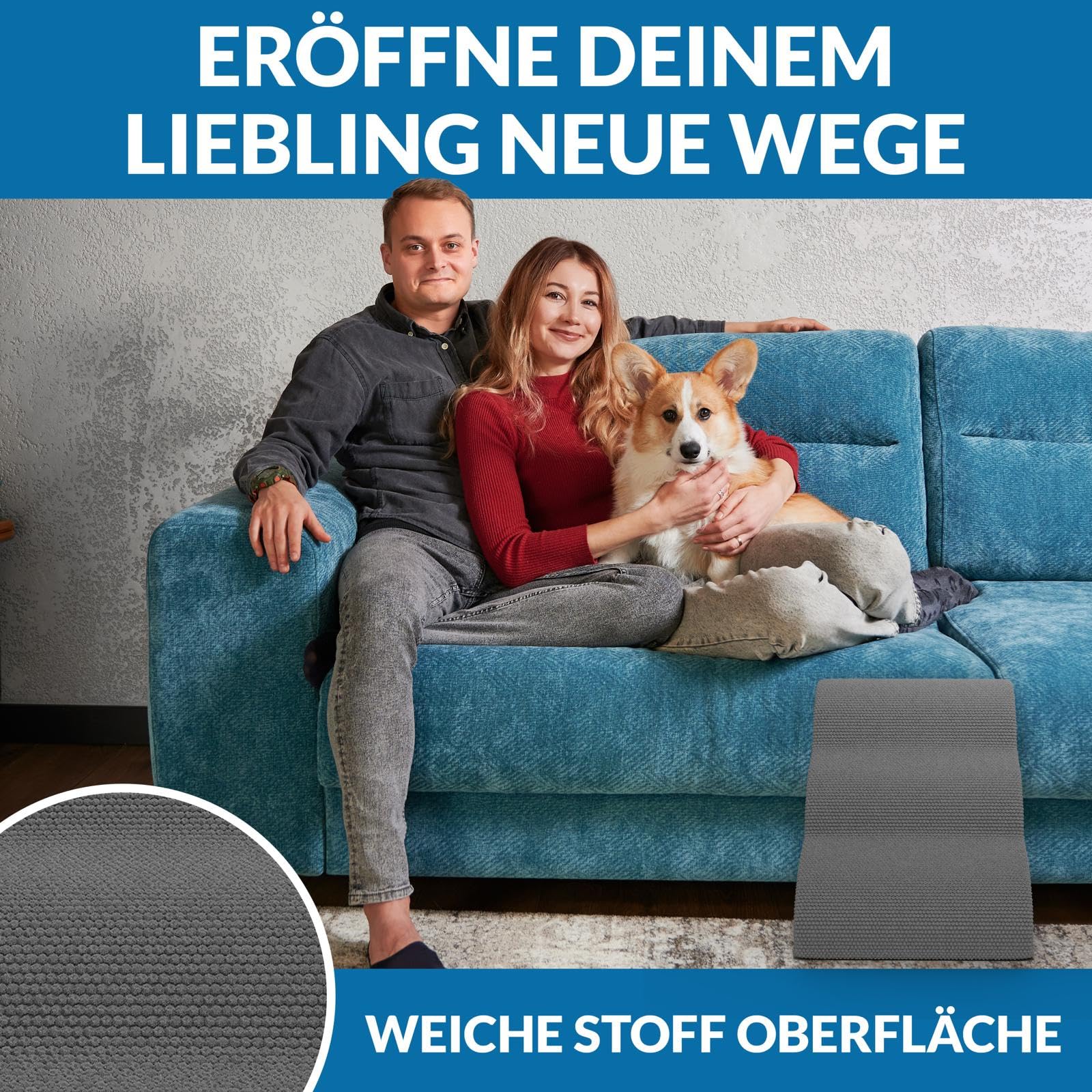 Hundetreppe 3 Stufen, 40 cm hoch, Hochdichter Schwamm Haustiertreppe Hundetreppe für kleine Hunde, rutschfest Tragbar Hunderampe Katzentreppe mit Waschbar Plüschbezug für Sofa Betten