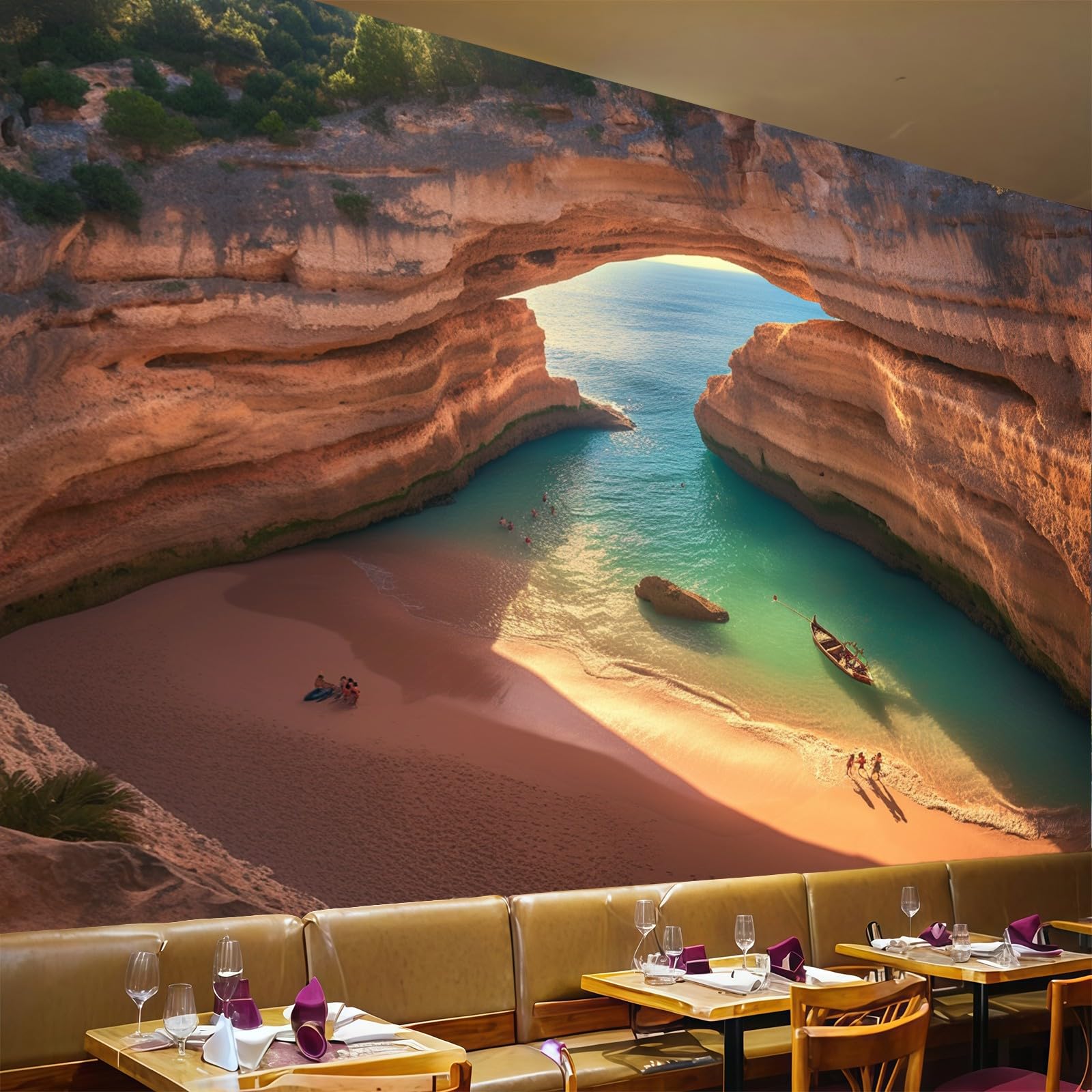 Papel pintado panorámico marrón paisaje de playa decoración moderna de pared dormitorio infantil