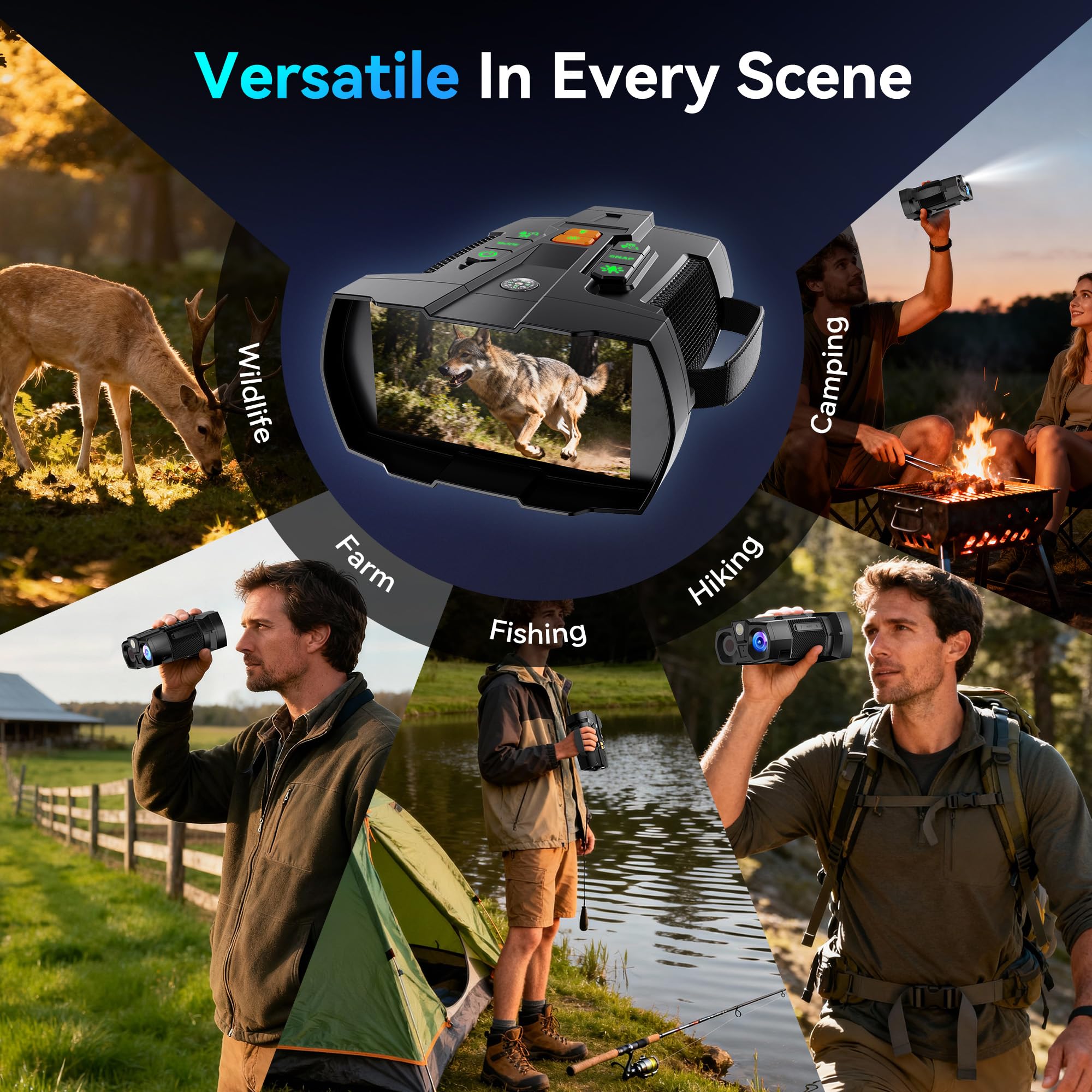 Lunettes de Vision Nocturne 4K: 5000mAh Rechargeable Infrarouge Vision Nocturne avec 4.5" HD Écran - Zoom Numérique 10x - Un Cadeau pour Le Père et Le Chasseur - Cadeaux de Noël Carte TF 32 Go