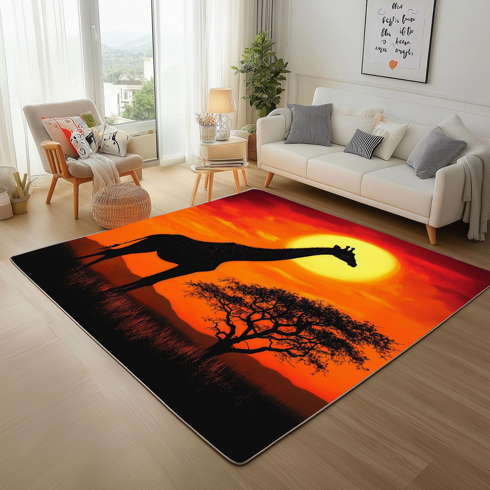 Tapis salon lavable 160x230cm silhouette de girafe moderne pour chambre