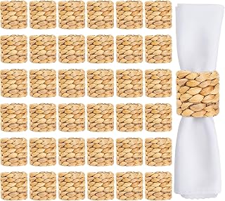 Hsei 36 Pcs Woven Napkin Rings Round Water Hyacinth Rattan Napkin Ring Bulk