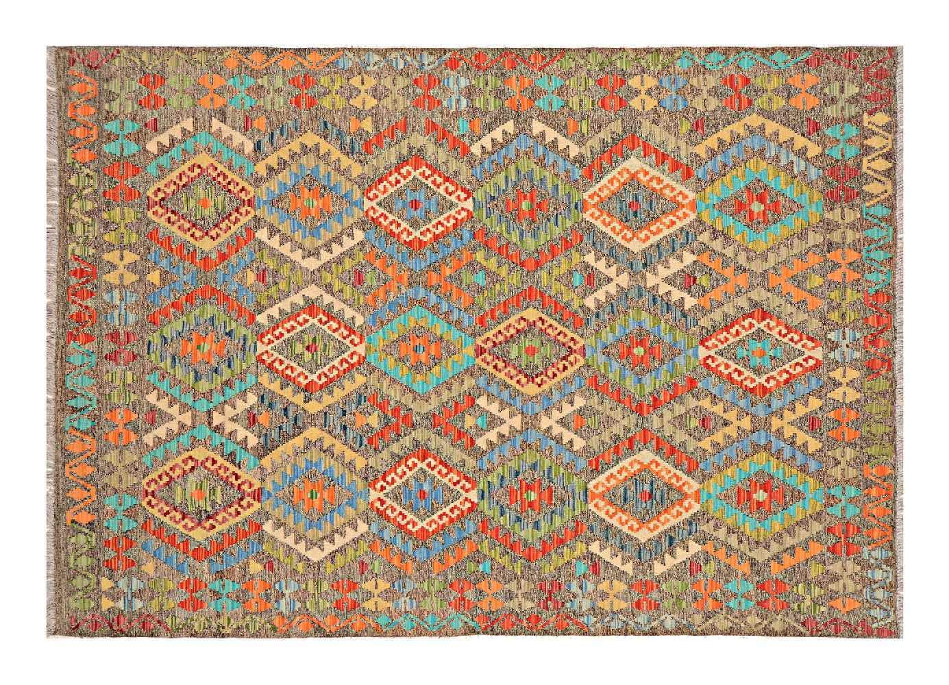 Tapis Maimana Kelim tissé main : l'élégance géométrique afghane pour votre salon