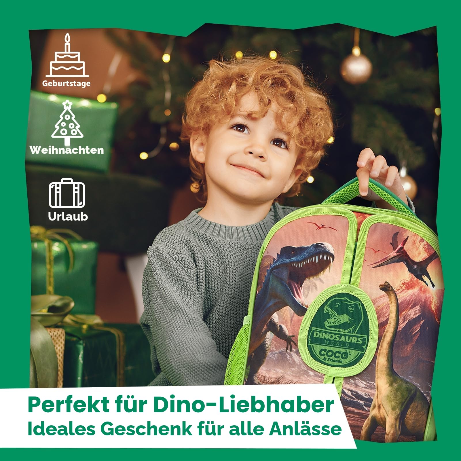 COCO&Friends Dinosaurier Spielzeug für Kinder 3 4 5 6 Jahre Junge, Geburtstagen Weihnachten Geschenk Spielzeug, 12 Dinosaurier Statuen und Lernkarten,Tragbarer Rucksack mit Faltbarer 3D-Spielmatte