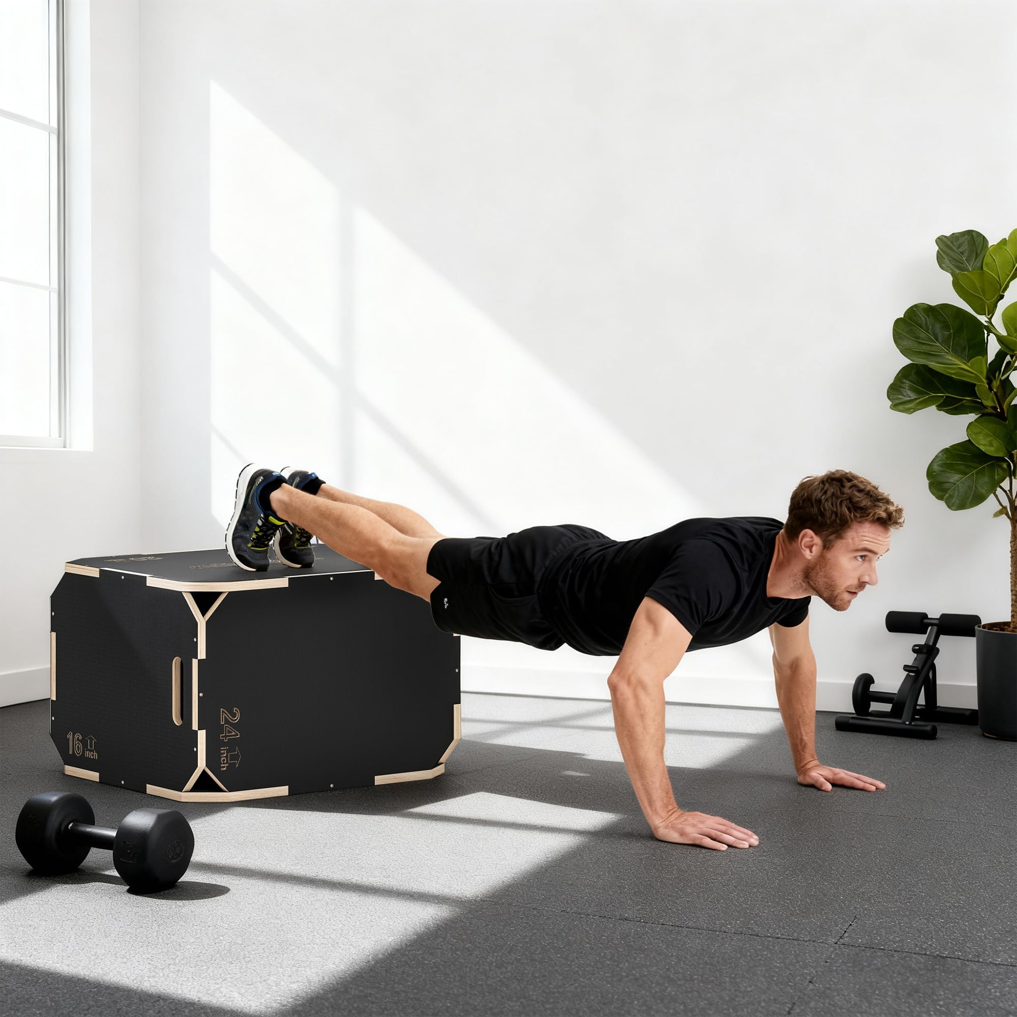 SPORTNOW 3 en 1 boîte pliométrique en Bois pour entraînement au Saut, Box Jump antidérapant et sans Coins, plyo Box pour Exercices de Gym à Domicile et entraînement en Plein air, Noir