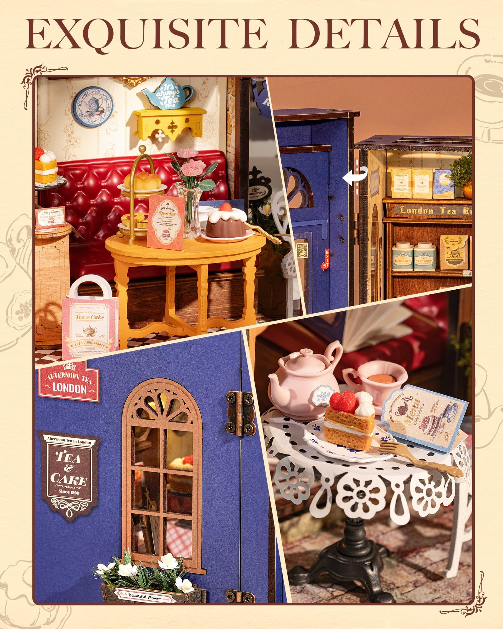 Rolife - Kit per casa delle bambole in miniatura fai da te, modello per la pausa del tè, con luci, kit per casa delle bambole, tempo libero, sala da tè, struttura apribile, regalo di Natale e