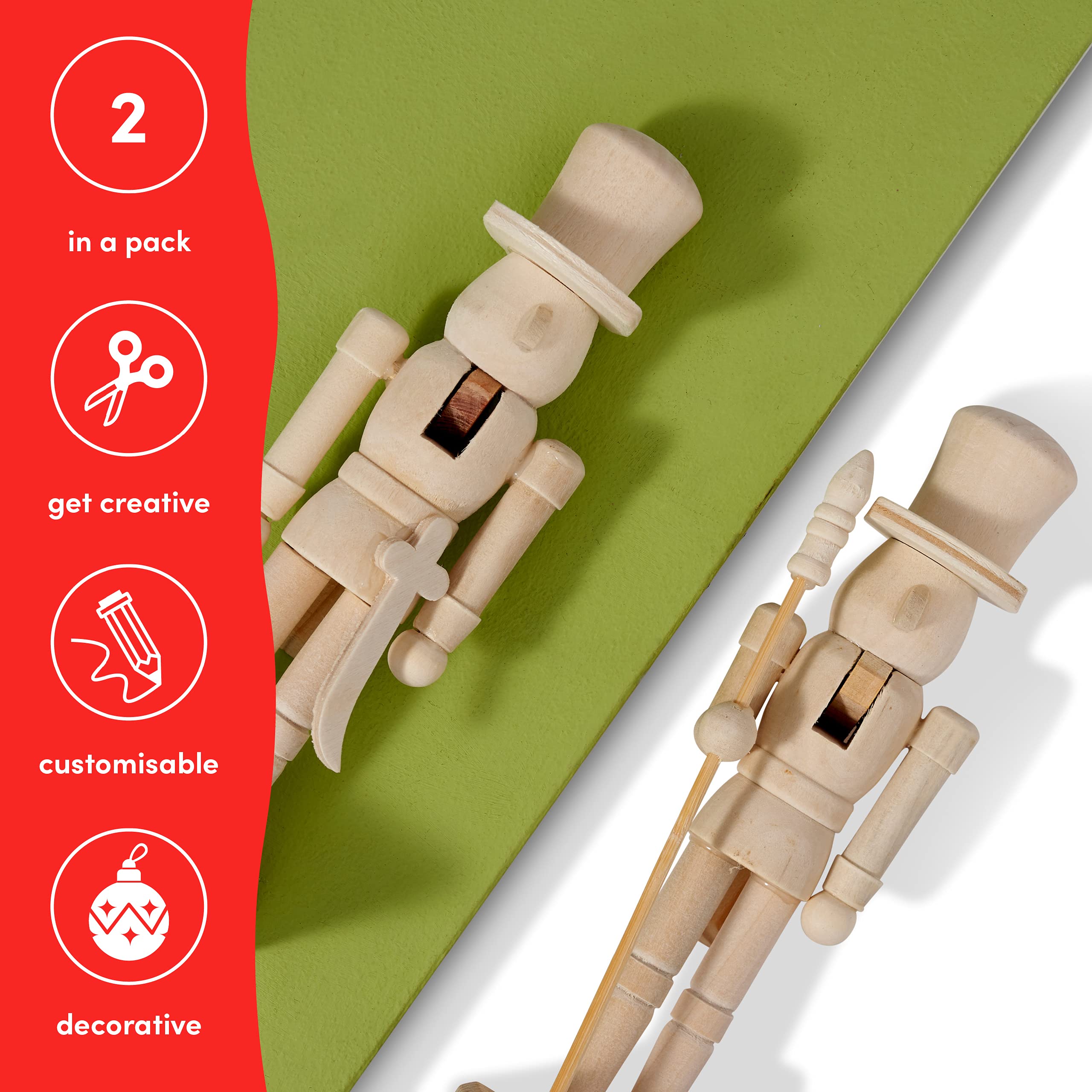 THE TWIDDLERS 2 Pinta Tu Propio Cascanueces, Decoraciones Navideñas de Madera para Bricolaje y Manualidades (18 cm)