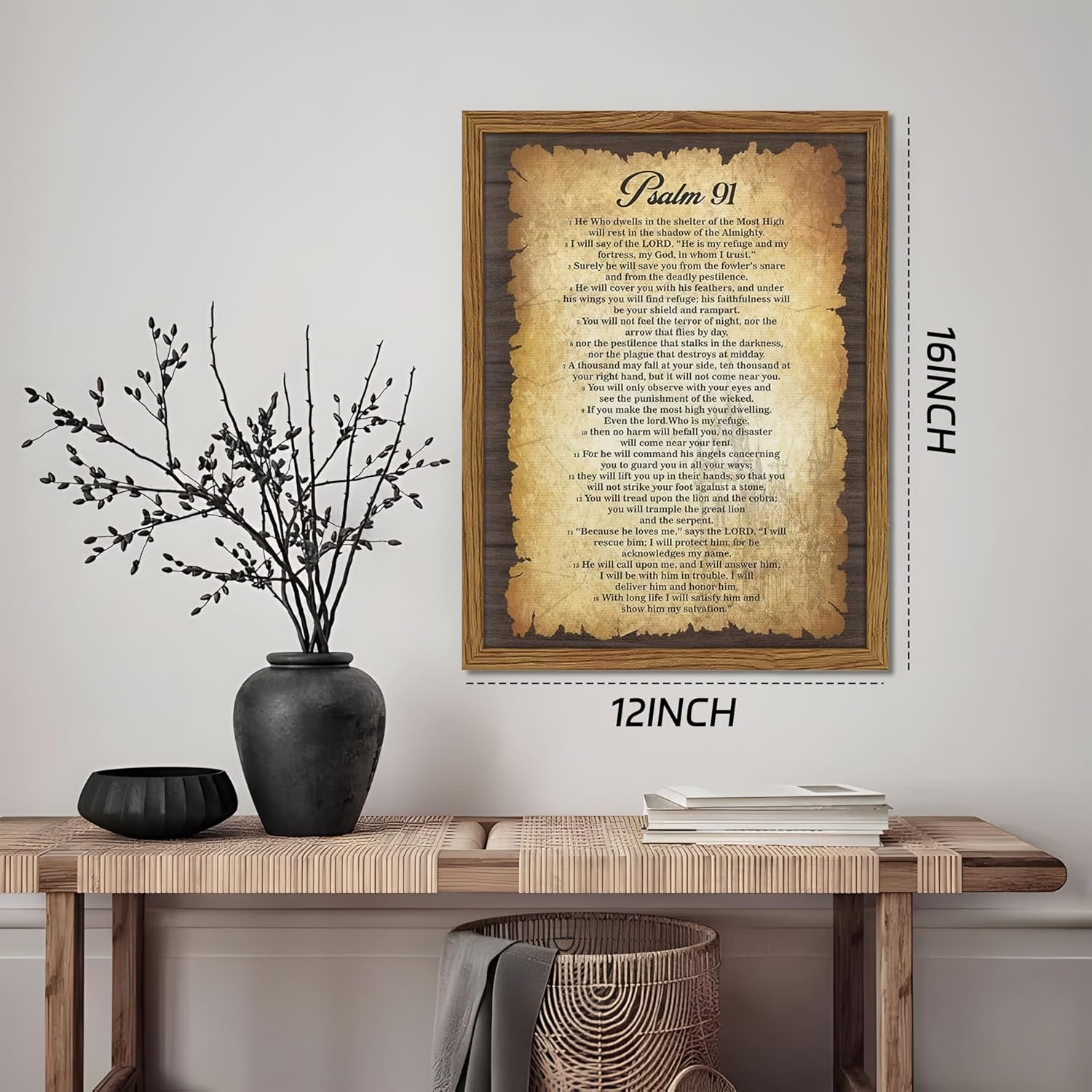 Dytila Bible Verses Wall Decor - Framed 12x16 Inch Vintage Psalm 91 Wall Art, Christian Spiritual Canvas Prints, Faith Paintings, Serenity Prayer Religious Scripture Artwork for Church Prayer Room - Image 6