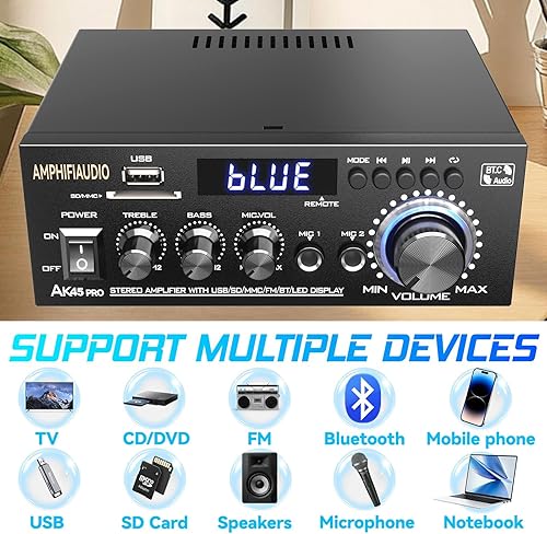 Miniatura 5 de AK45 Pro Amplificador estéreo receptor estéreo de audio para el hogar, potencia nominal 50 W x 2, máximo 800 W, receptor de audio Bluetooth 5.0 2.0