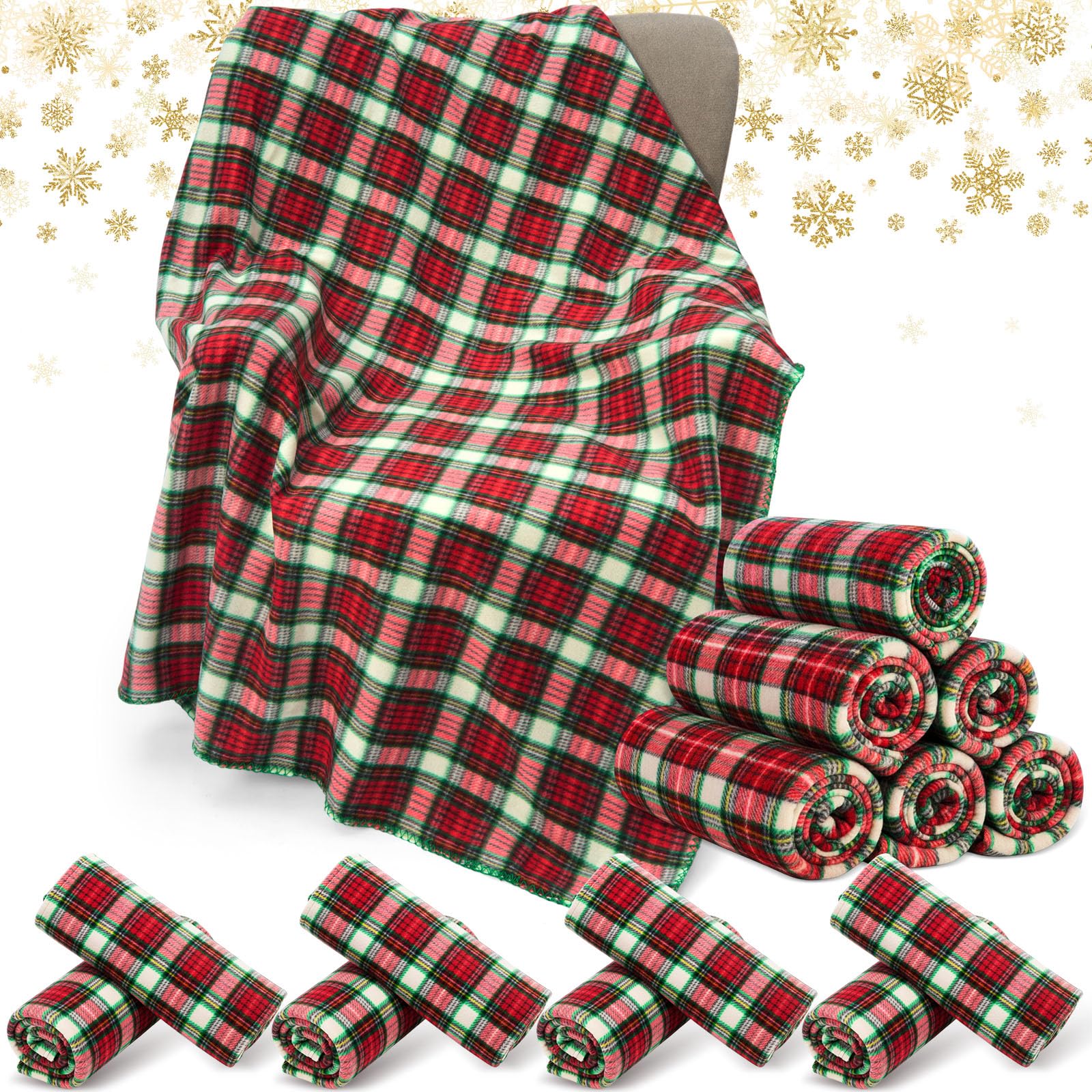 Moukeren 24 Pcs Buffalo Plaid Throw Blanket Bulk 59 x 47 Inch Fleece Bed Throw Winter Warm Lightweight Blankets Soft Plush Plaid Blanket Bulk for Bed Couch Sofa Office or Homeless Gifts (Red,Green)