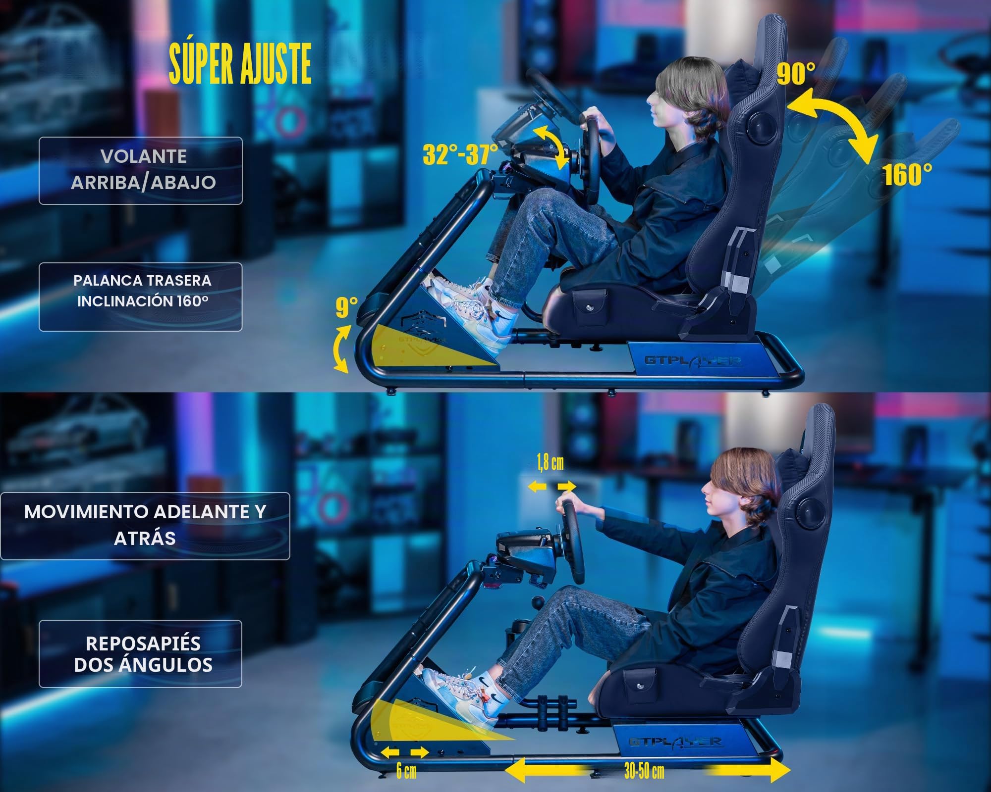 GTPLAYER Simulator Cockpit, sim Racing Cockpit, Soporte para Volante con Altavoces, Compatible con Varios Modelos de Volante y Pedales