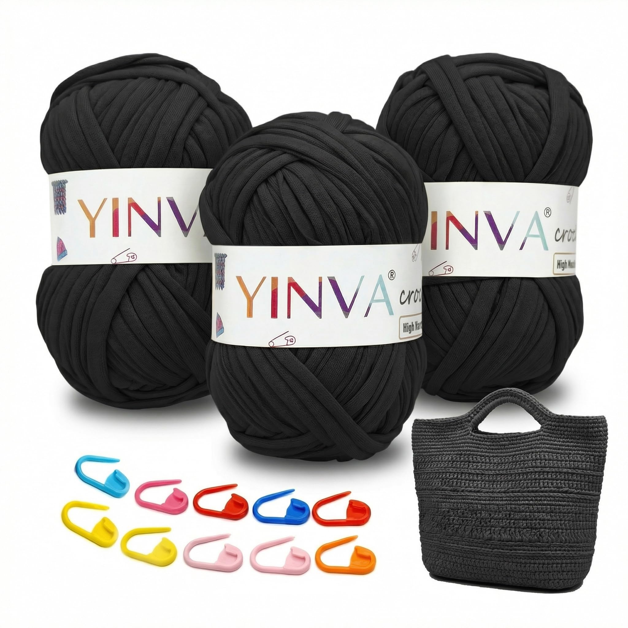 YINVA T Shirt Yarn 300g, Tshirt Yarn for Crocheting in Multiple Color, Perfect Relaxing, Rewarding Thick Yarn for Beginners, Soft, Stretchy, Elastic Knitting Yarn with Stitch Markers for Bags, Baskets