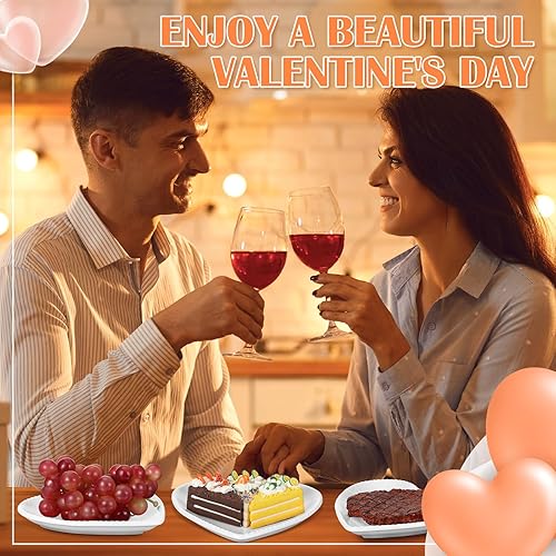 Miniatura 6 de Juego de 6 platos de ensalada en forma de corazón rosa para el día de San Valentín platos de cerámica de 69 pulgadas platos de postre de San