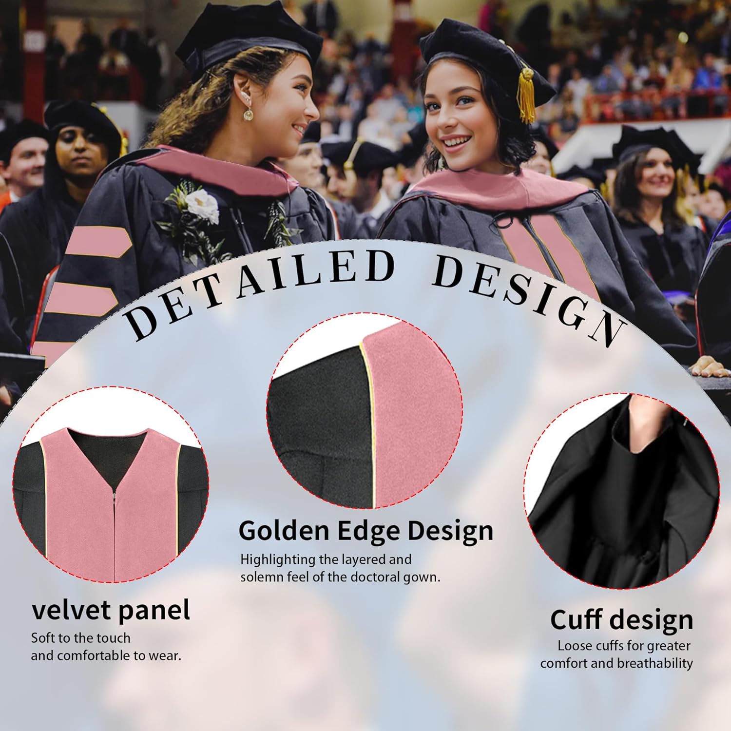 Deluxe Doctoral Graduation Gown Doctoral Hood and Tam 8 Sided Package