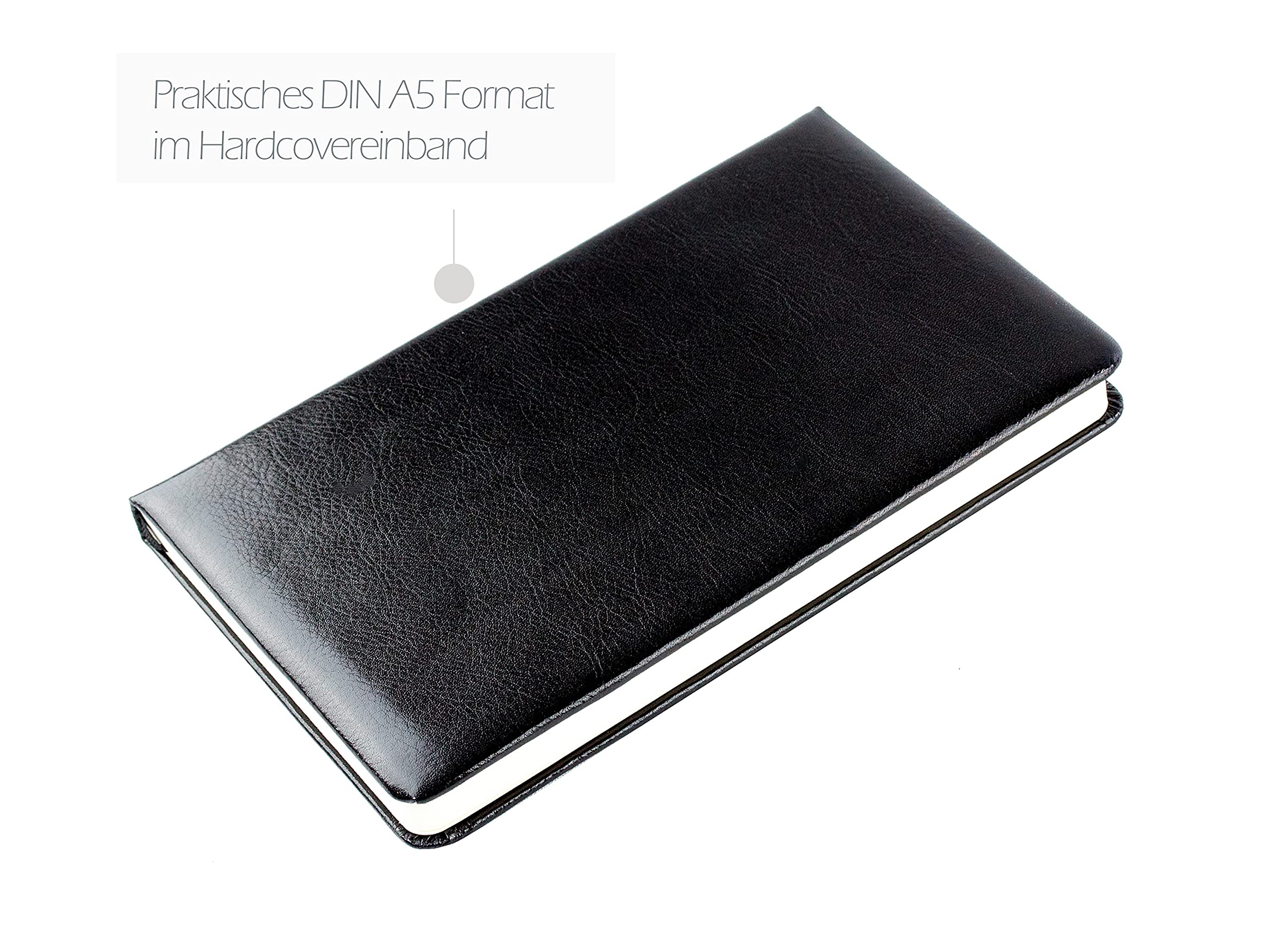 DELMON VARONE - Personalisierbares Notizbuch DIN A5 schmal, gebunden in Premium Vintage Anilin schwarz - Buch liniert im Hardcover Ledereinband mit Merkband -Geeignet auch als Tagebuch & Reisebuch