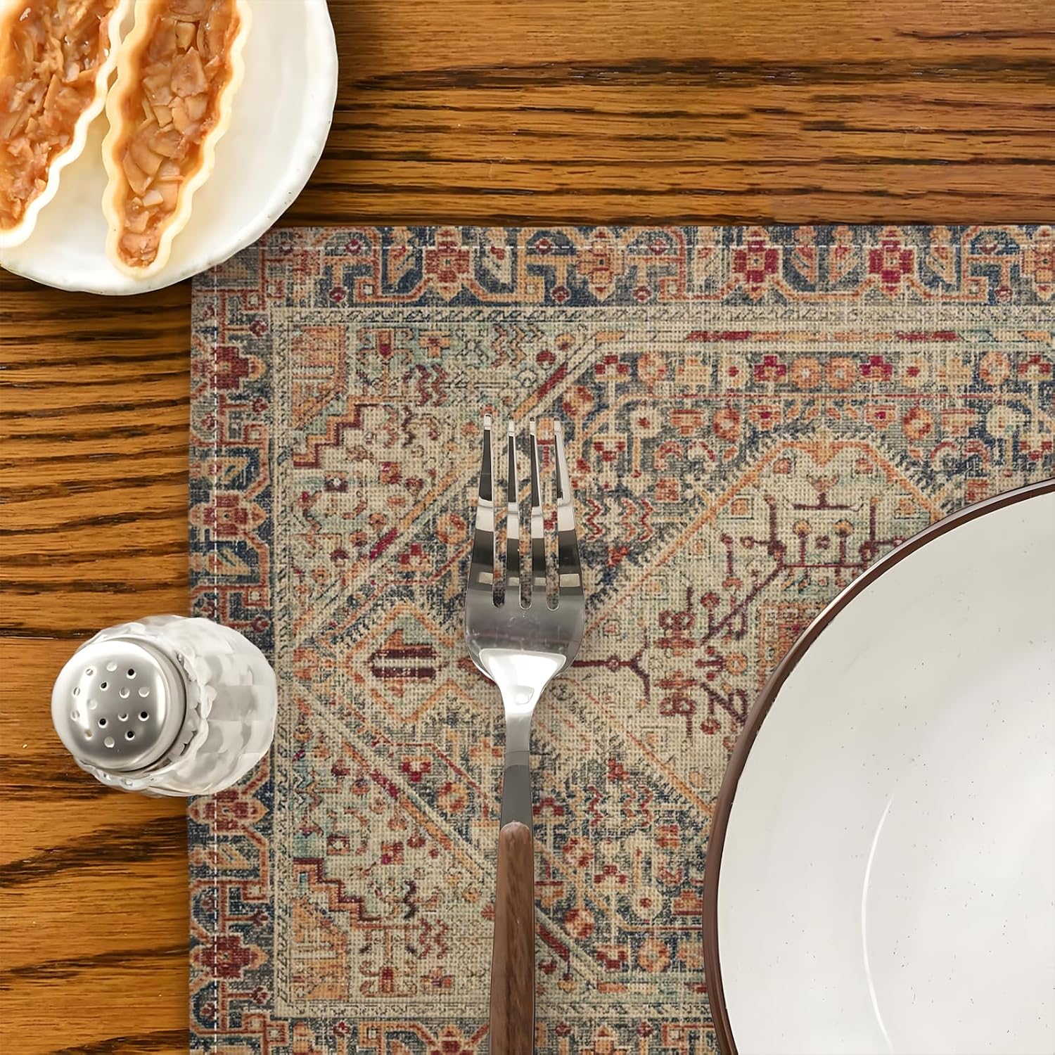 Boho Style Dusty Blue Placemats Set of 4,Vintage Elegant Farmhouse Table Center Linen Decor,12x18 Inch Country Rustic Farmhouse Magical Fall Table Mats for Party Kitchen Dining Decoration