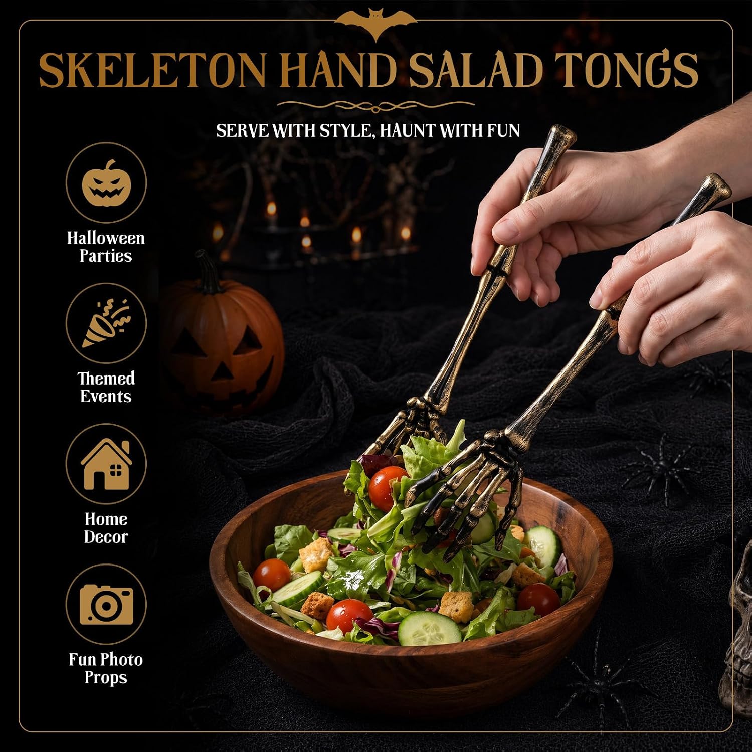 Halloween Skeleton Arm Spoon Creative Salad Tongs Plastic Golden