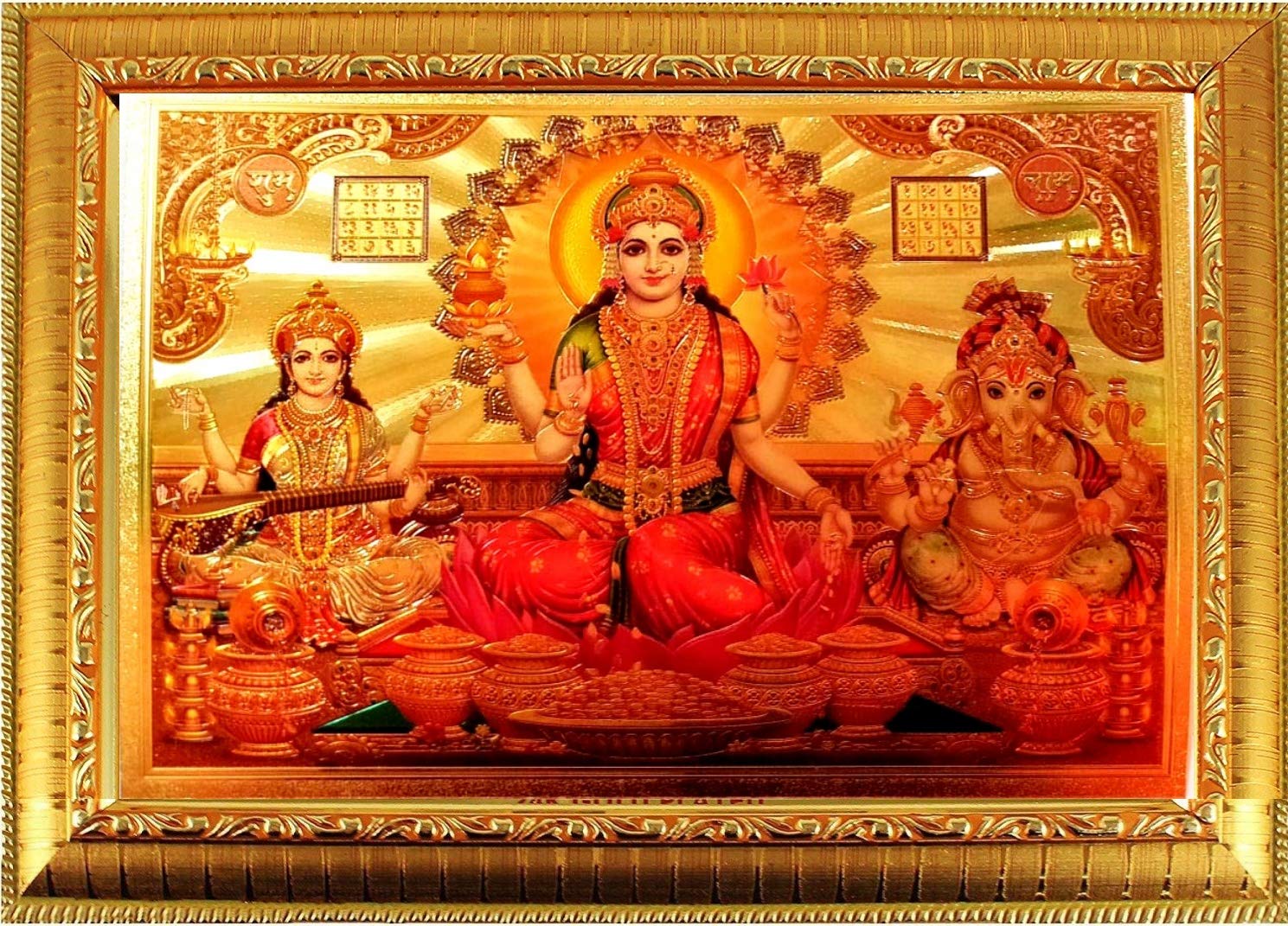 Laxmi Ganesh Saraswati Frame - Hindu God Decor -12 Laxmi Ganesh Saraswati Frame - Hindu God Decor -12