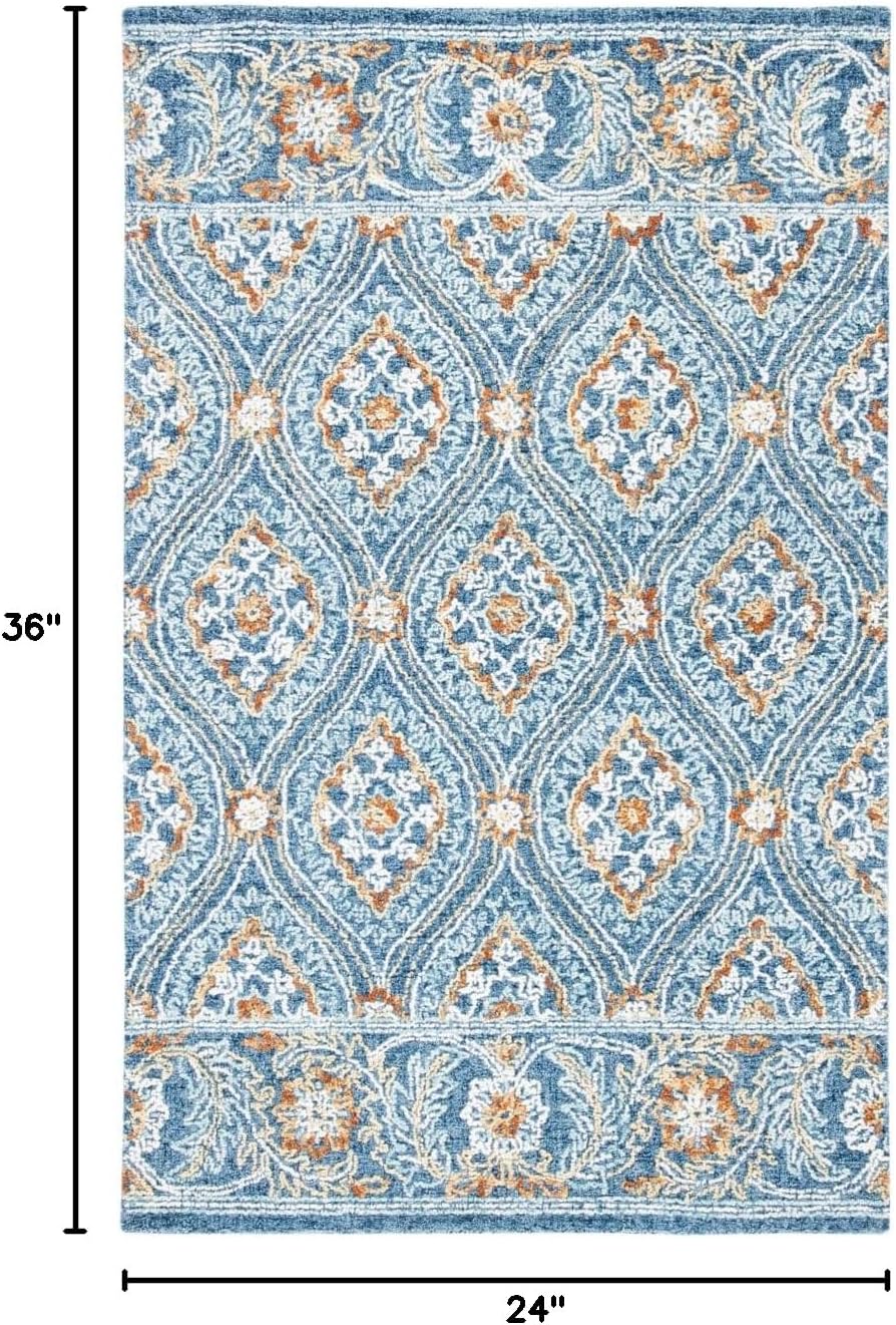 Handmade Blue Floral Wool Tufted Area Rug 2' x 3'