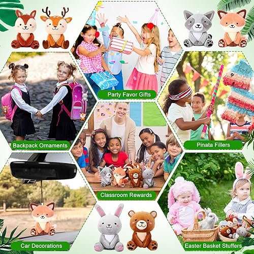 Miniatura 6 de Suilung 12 piezas de mini animales de peluche del bosque a granel de 4 pulgadas, lindos osos de peluche, conejo, ardilla, mapache, zorro, ciervo,
