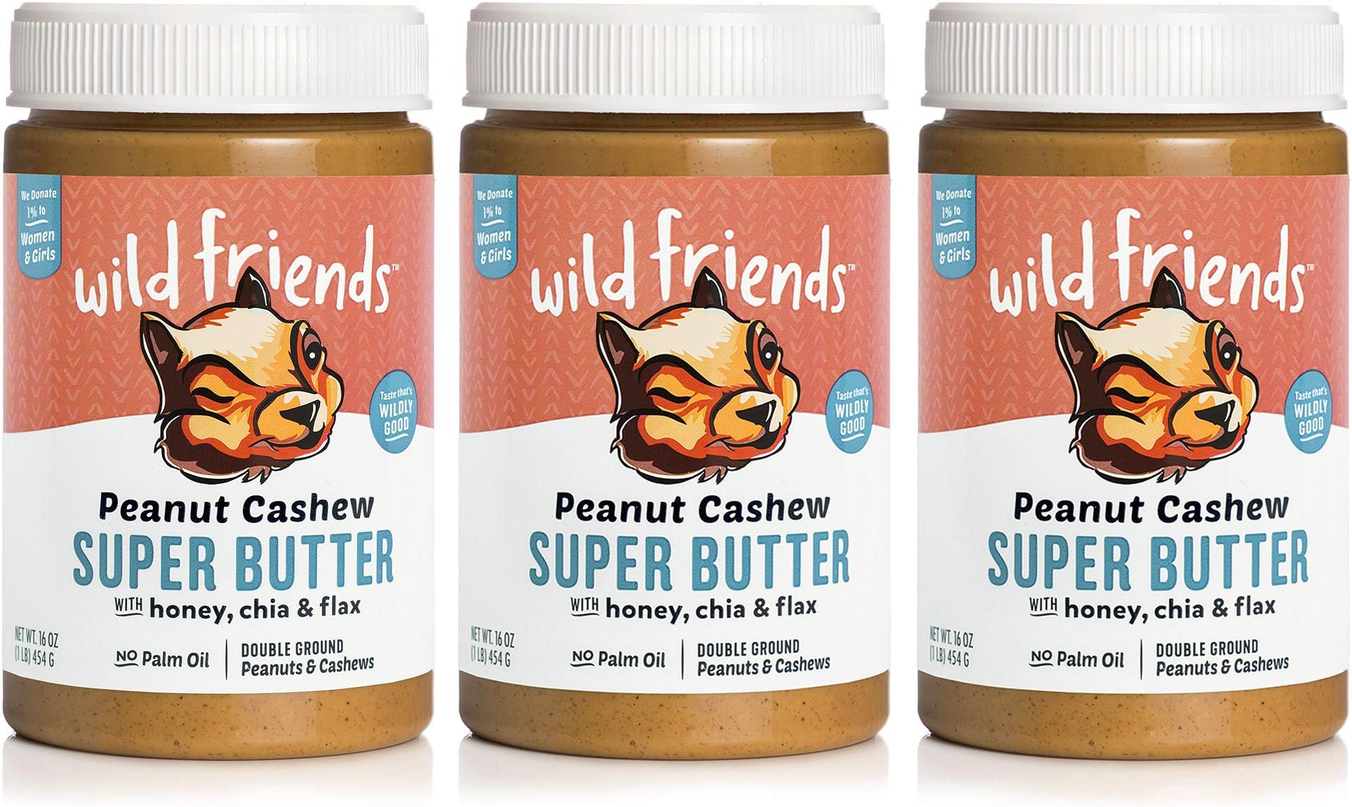 Wild Friends Foods Peanut Cashew Super Butter - All Natural Simple Ingredient Nut Butter Spread - Gluten Free, Non-GMO, No Added Sugar, No Palm Oil or Preservatives - 16 Ounce Jars (Pack of 3)