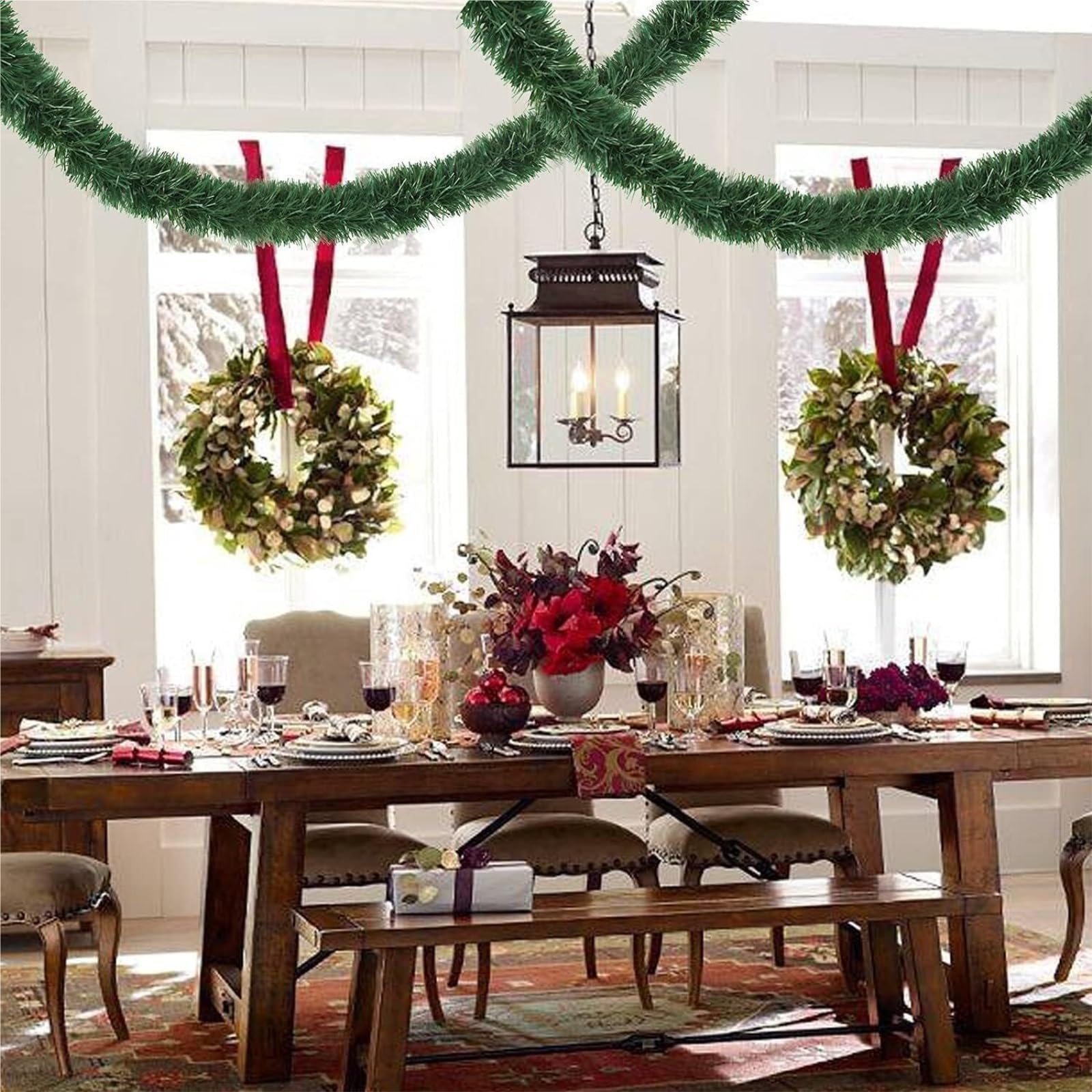 Deko Für Innen Außen Weihnachtsdekoration Mit Lametta, Girlande, Türrahmen, Kaminsims, Innenbereich Und Außenbereich Balkon Treppengeländer(20M)