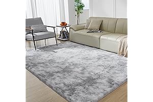 Super Soft Carpet Room Decor, Fluffy Tie-Dyed Grey Rug