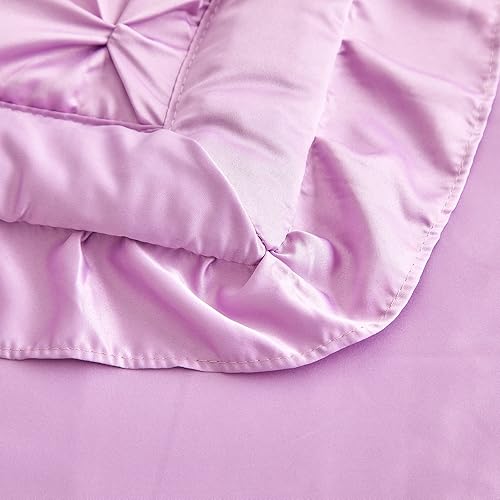 Miniatura 5 de Juego de ropa de cama plisada de 4 piezas con flecos de volantes juego de sábanas unisex de color morado sólido para niños y niñas incluye edredón