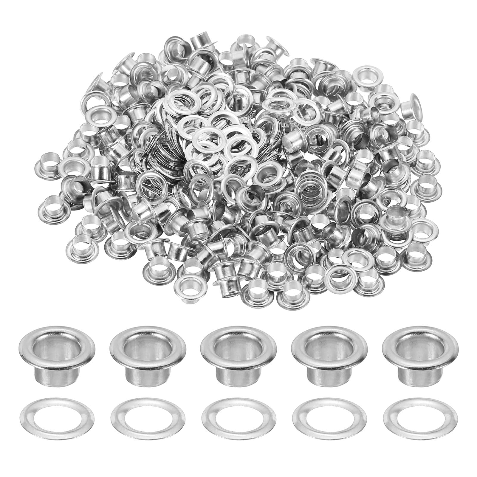 sourcing map 200 Sets Grommets Eyelets, 4mm Brass Self Backing Eyelets Metal Eyelet with Washers for Belts, Shoes, Clothes, Bead Cores, DIY Project, Silver Tone