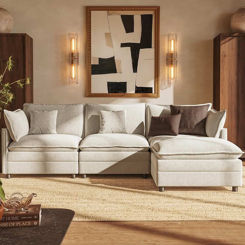 105" Cloud Couches for Living Room Modular Sectional Sofa L Shaped Oatmeal